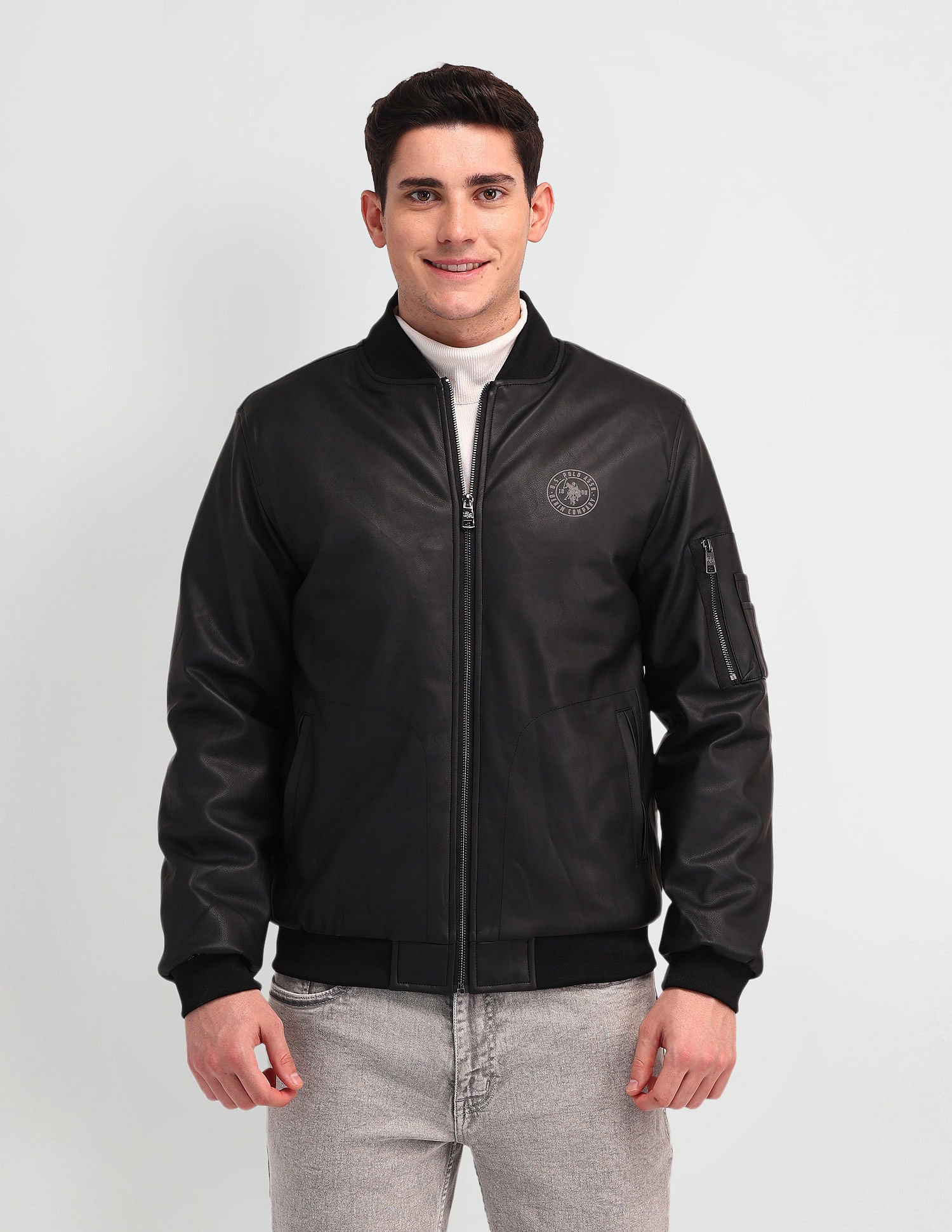 Stand Neck Bomber Jacket Black - U.S. Polo Assn. India | Large