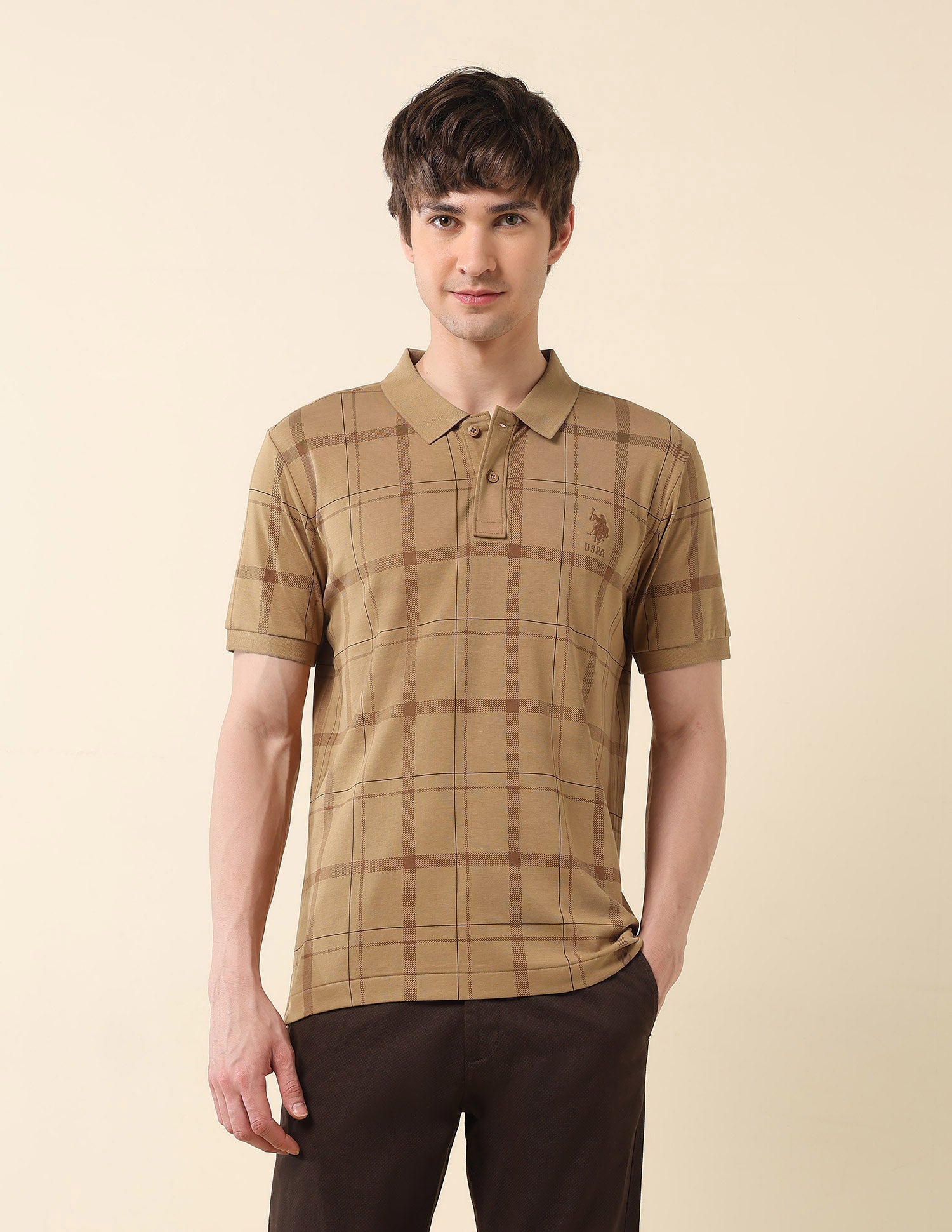 Slim Fit Modern Monochrome Polo Shirt Beige - U.S. Polo Assn. India | Large