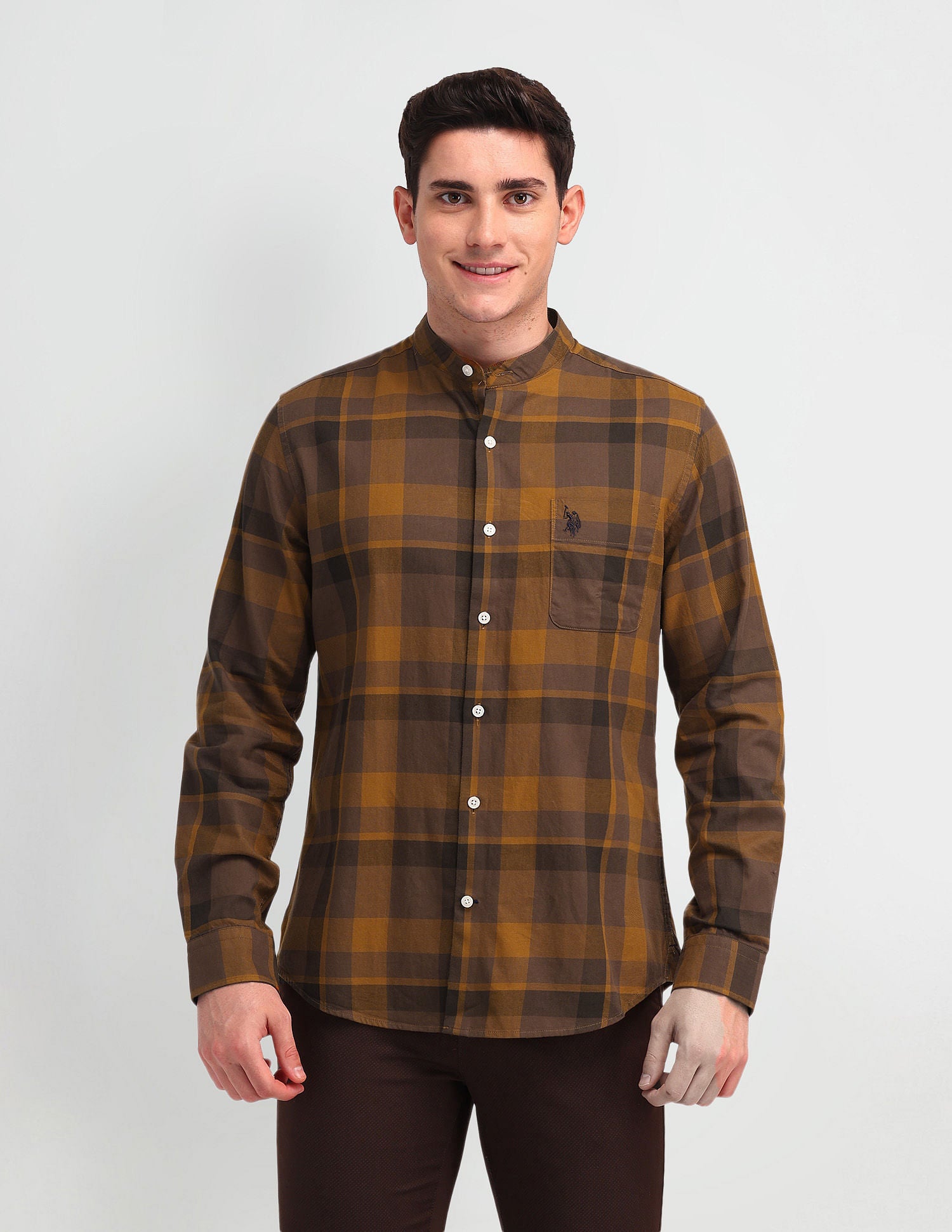 Slim Fit Twill Checked Shirt Khaki - U.S. POLO ASSN. | Large