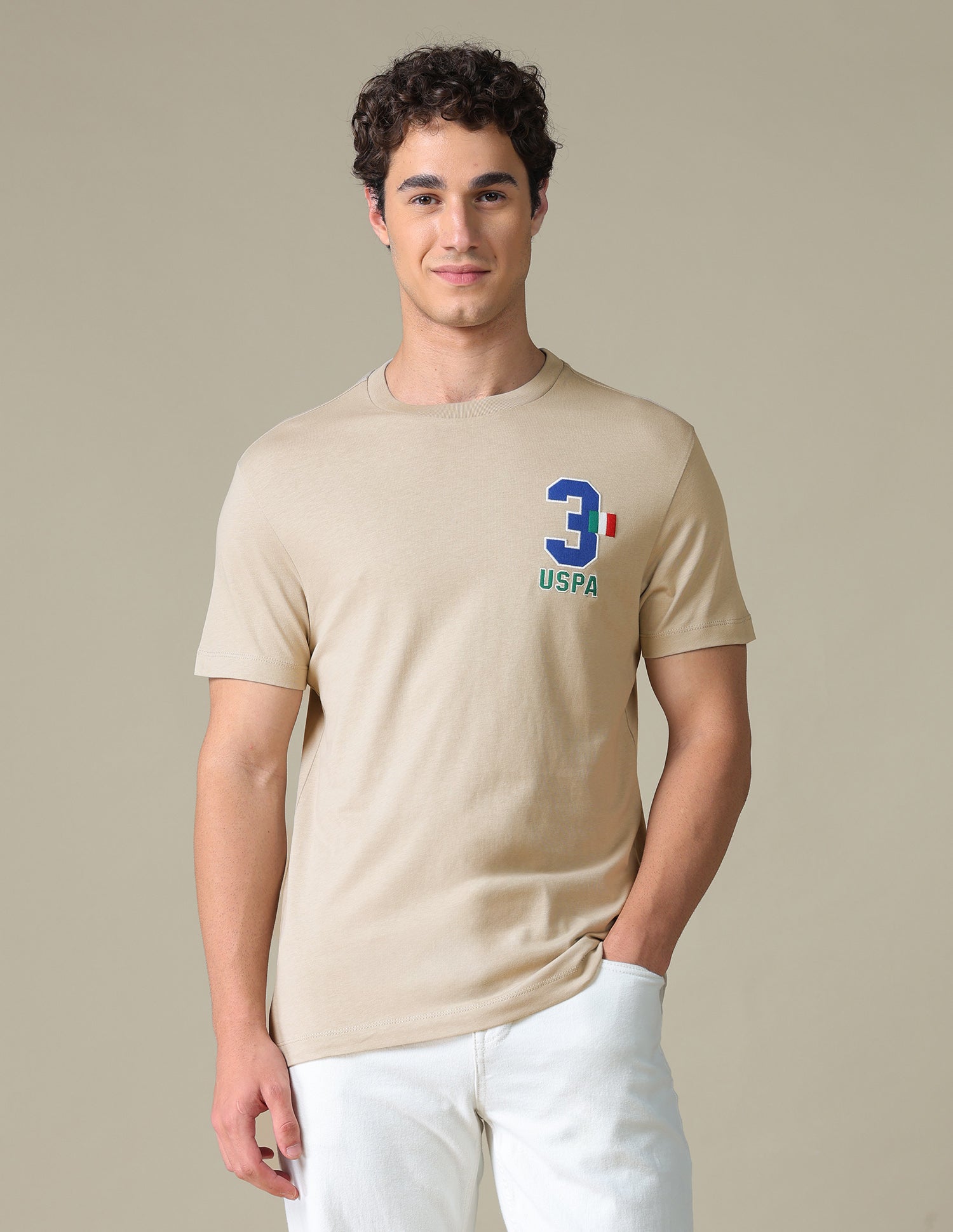 Typographic Slim Fit T-Shirt Beige - U.S. Polo Assn. India | Large
