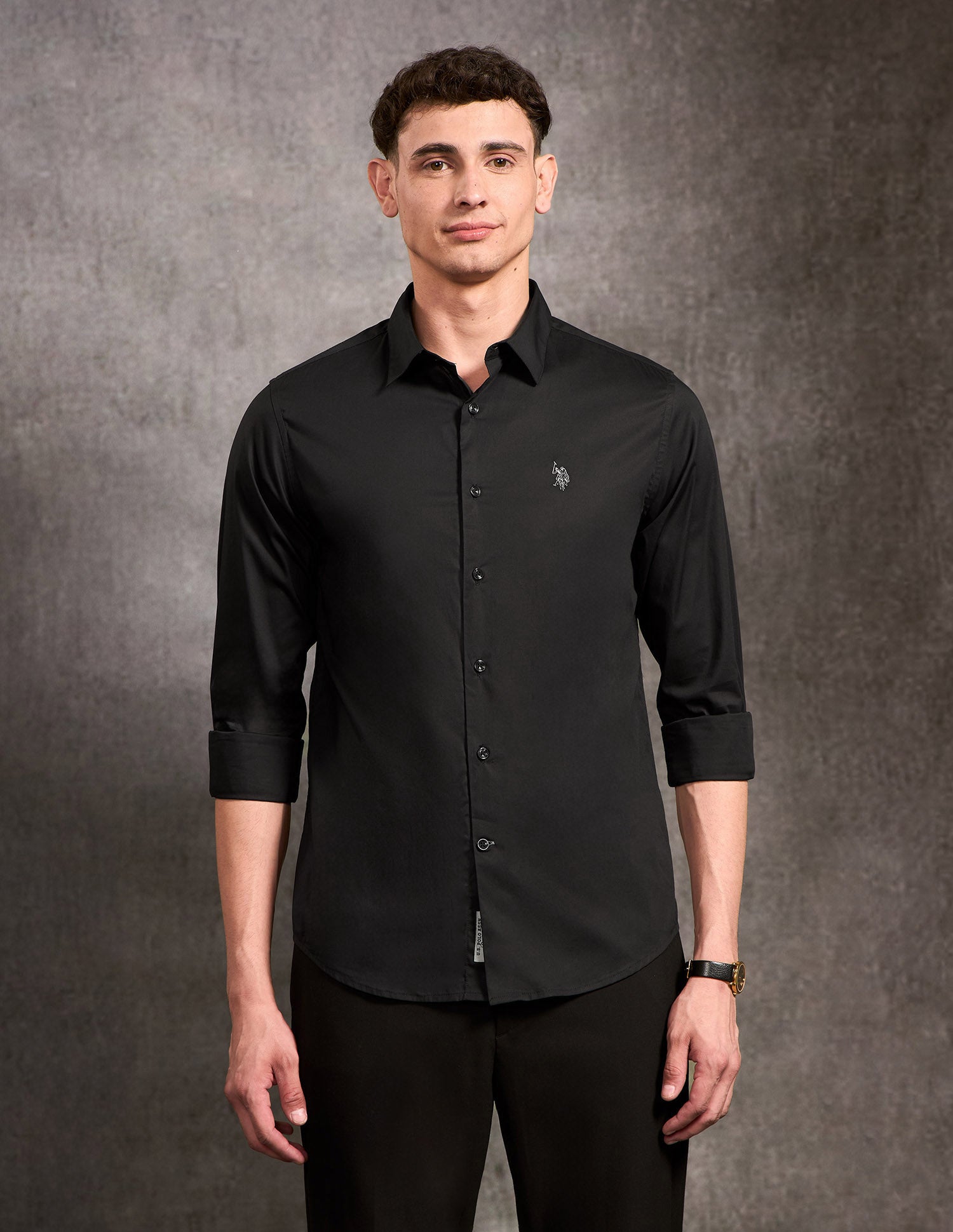 Poplin Black & Gold Shirt Black - U.S. POLO ASSN. | Large