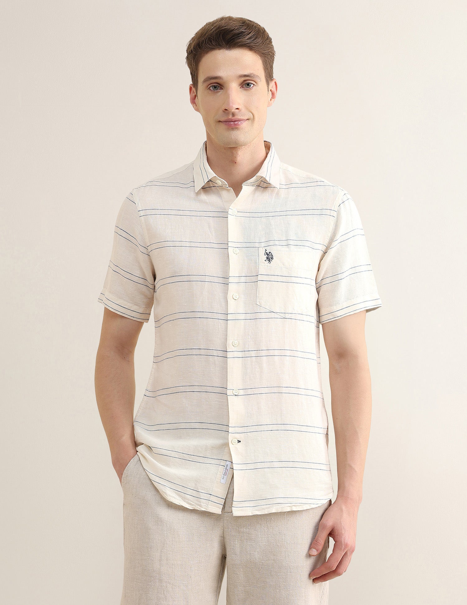 Horizontal Striped Regular Fit Shirt Ivory - U.S. Polo Assn. India | Large