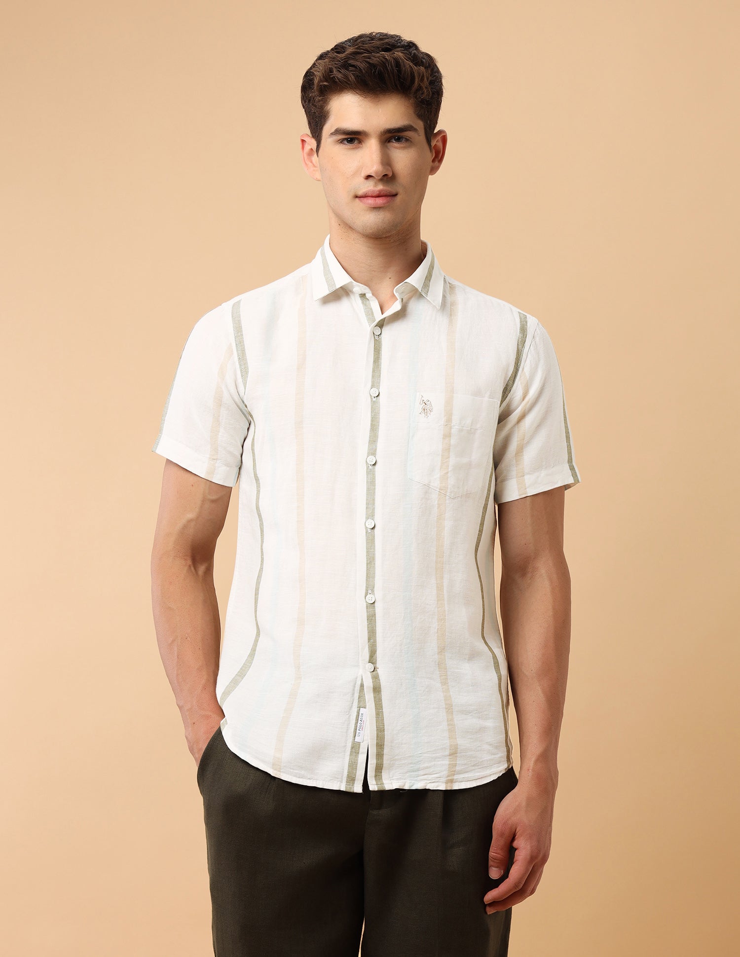 Pacho X Vertical Striped Regular Fit Shirt Ivory - U.S. Polo Assn. India | Large