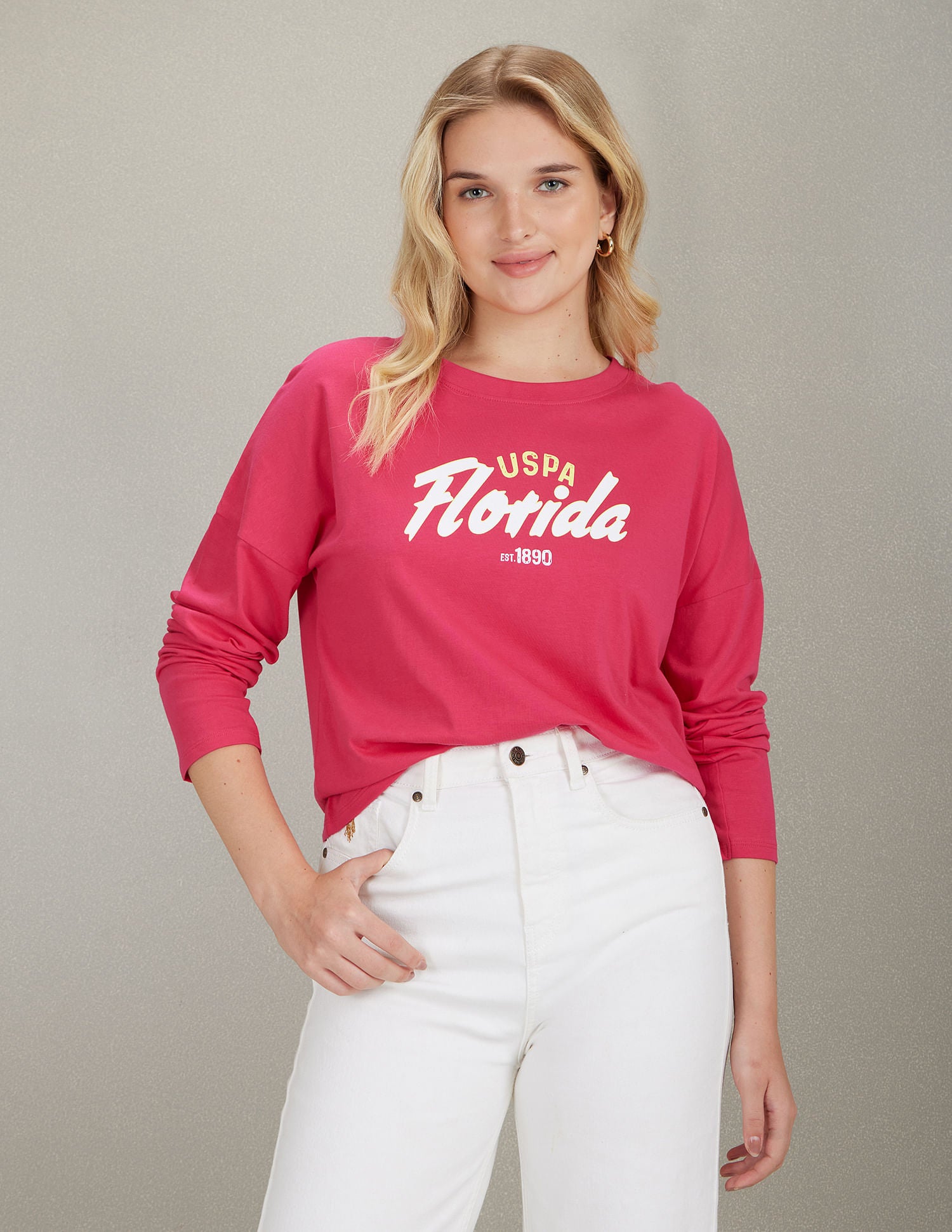 Long Sleeve Brand Print T-Shirt Pink - U.S. POLO ASSN. | Large