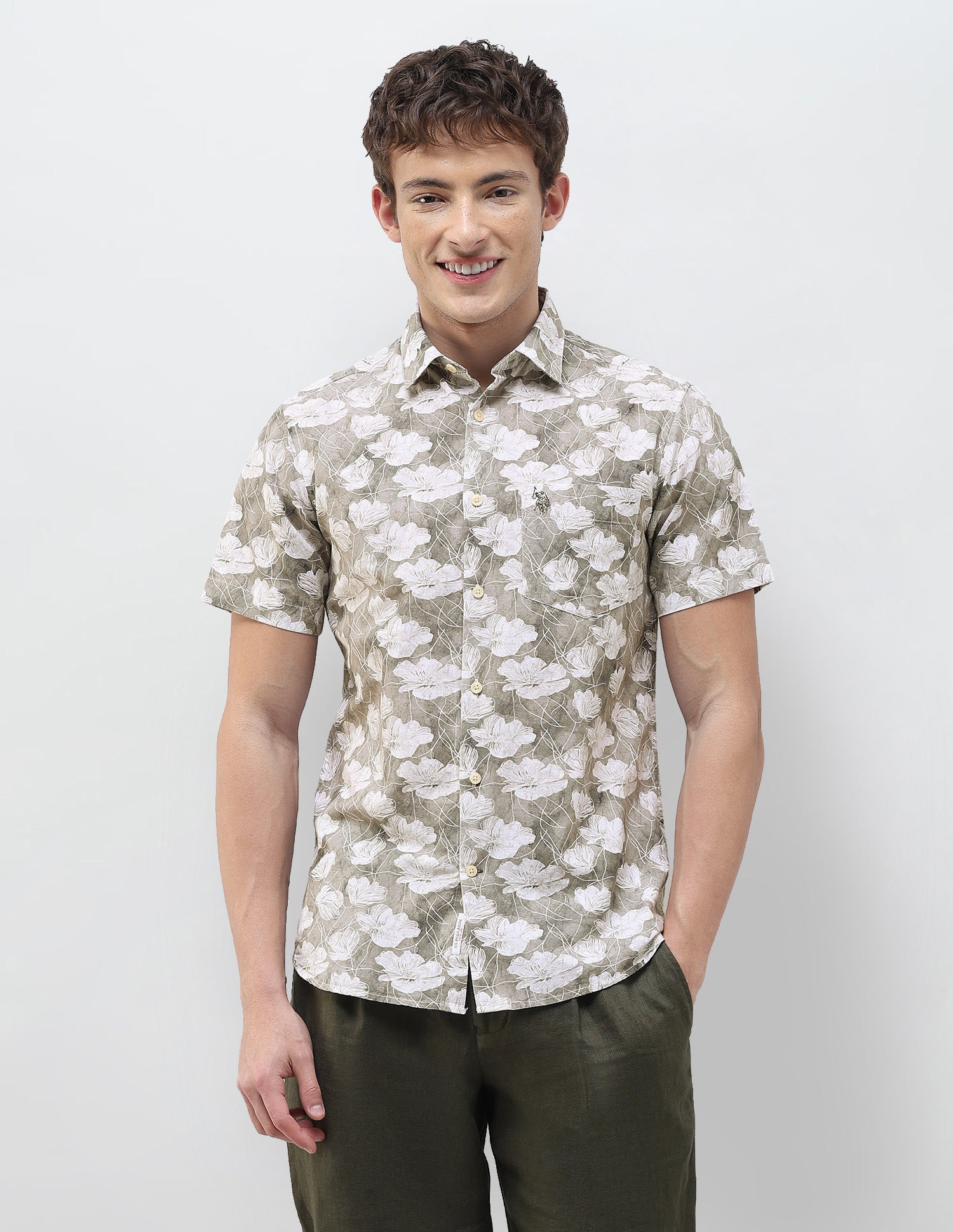 Floral Printed Regular Fit Shirt Sage - U.S. Polo Assn. India | Large