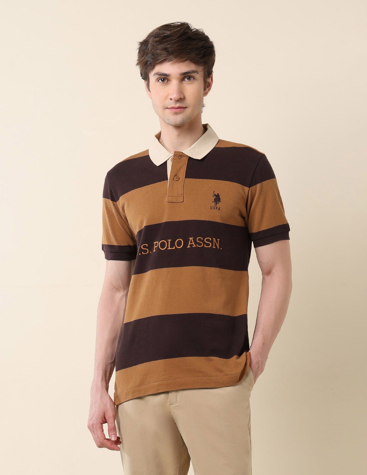 Horizontal Striped Classic Polo Shirt Mustard - U.S. Polo Assn. India | Large
