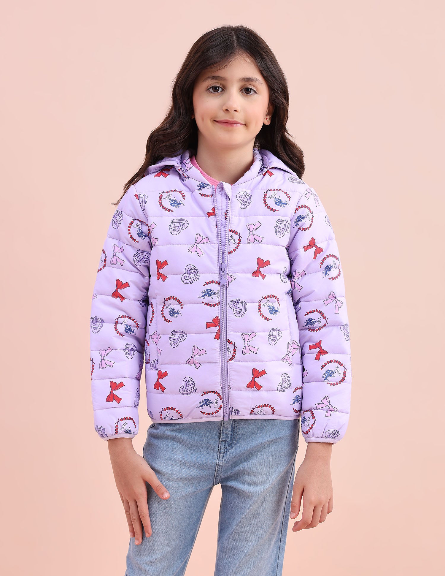 Graphic Printed Puffer Jacket Lilac - U.S. POLO ASSN. | Large