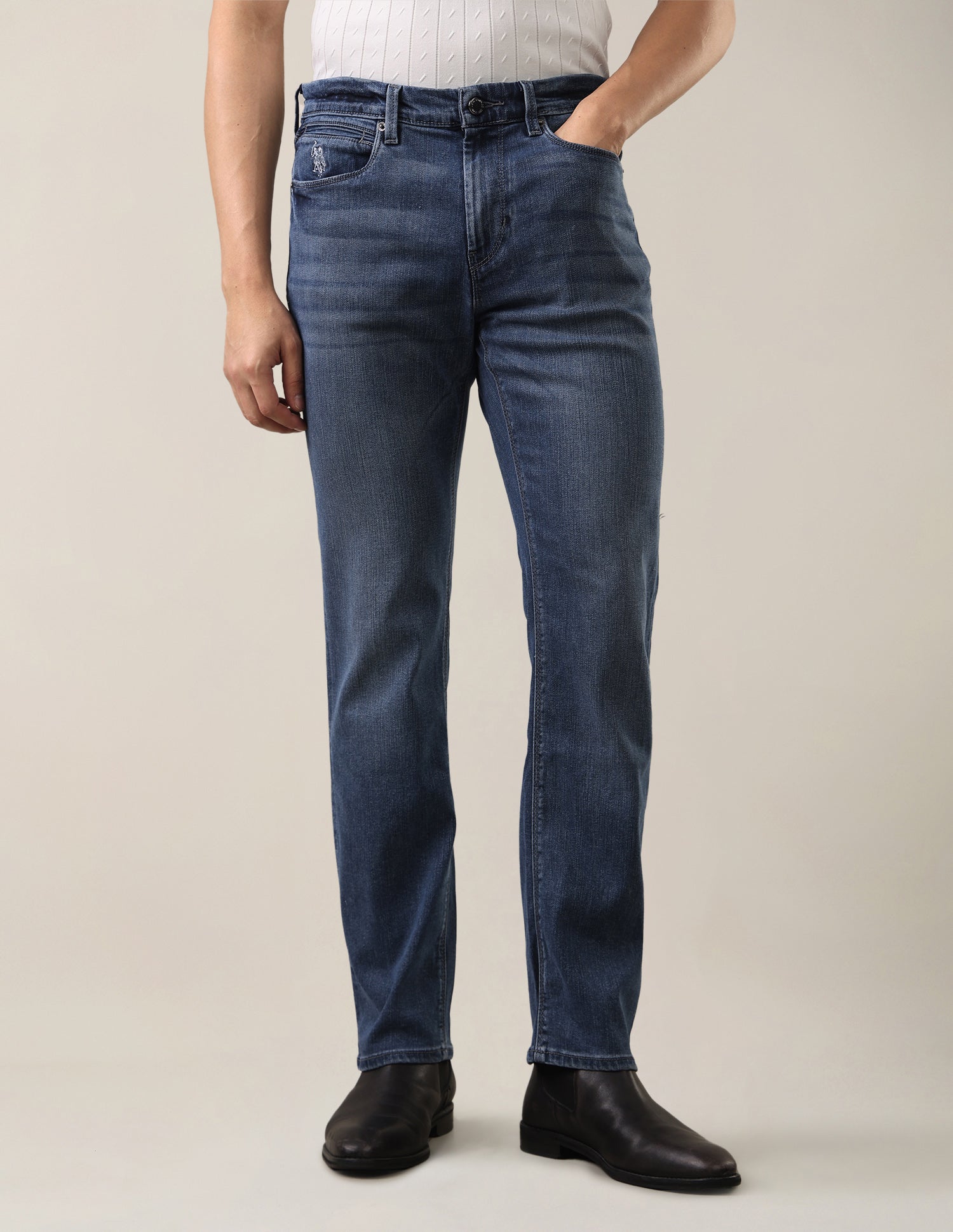 Harold Slim Straight Fit Blue Jeans Mid Blue - U.S. Polo Assn. India | Large
