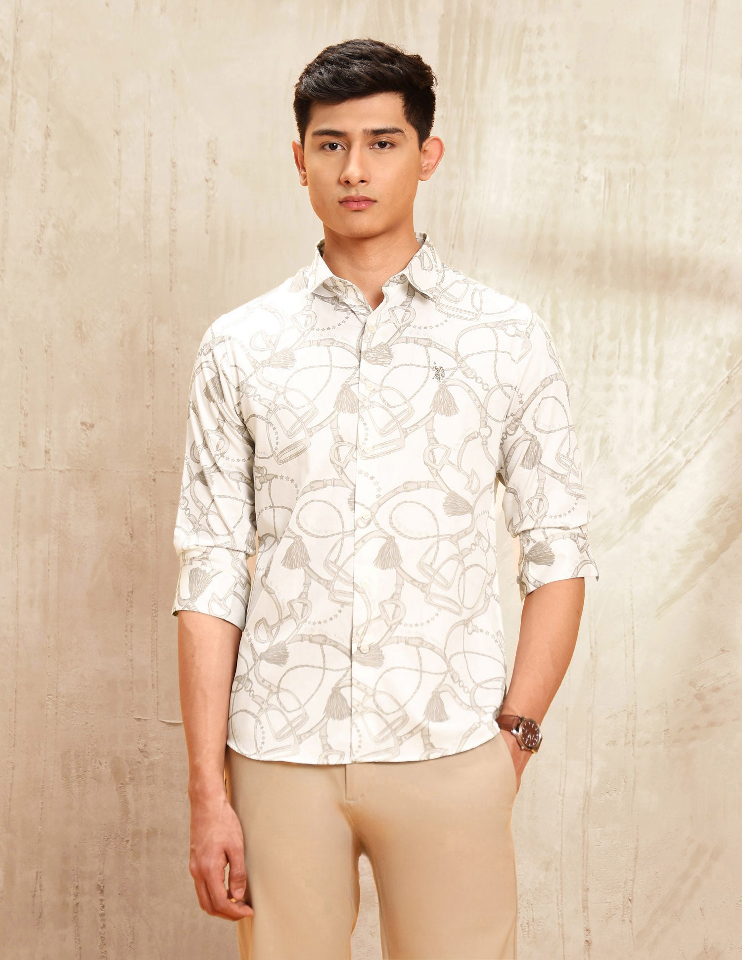 Satin All Over Printed Shirt Ivory - U.S. POLO ASSN. | Large