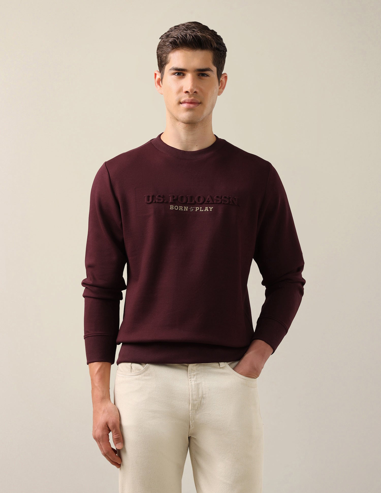Brand Embossed Slim Fit Sweatshirt Maroon - U.S. Polo Assn. India | Large
