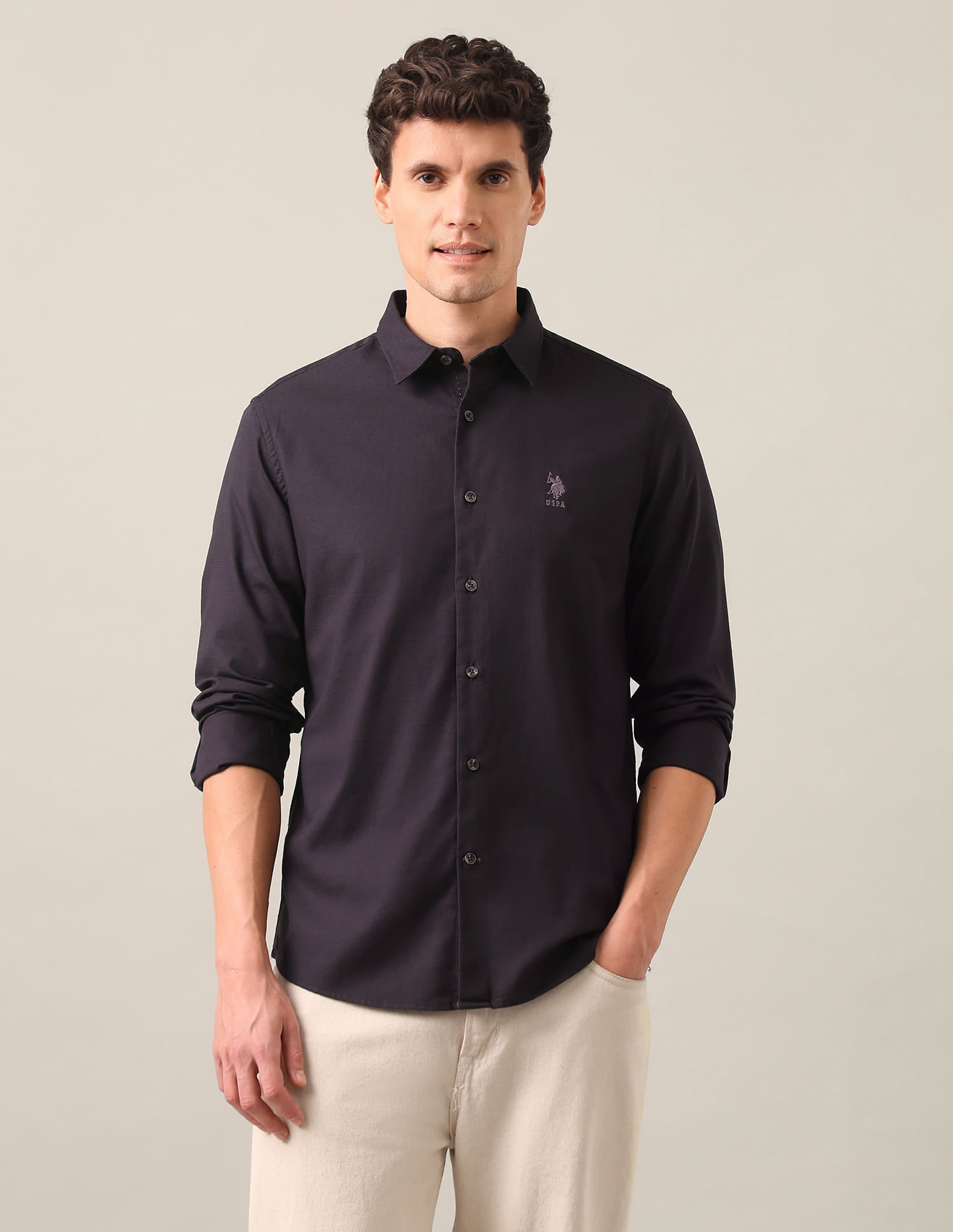 Solid Regular Fit Shirt Purple - U.S. Polo Assn. India | Large