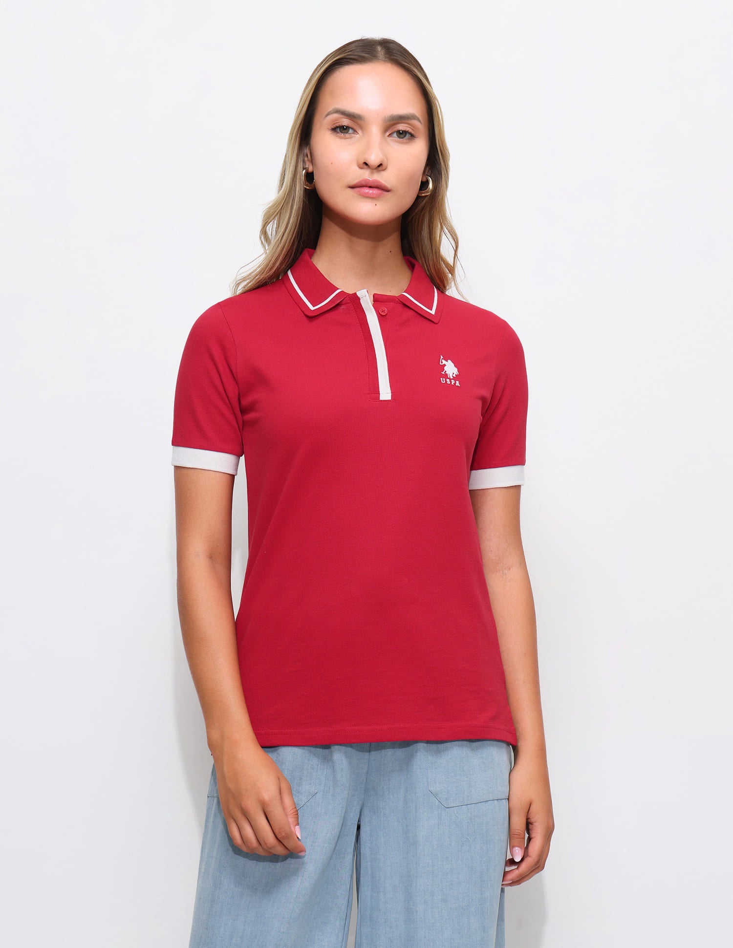 Solid Regular Fit Tipped collar Polo shirt Red - U.S. Polo Assn. India | Large