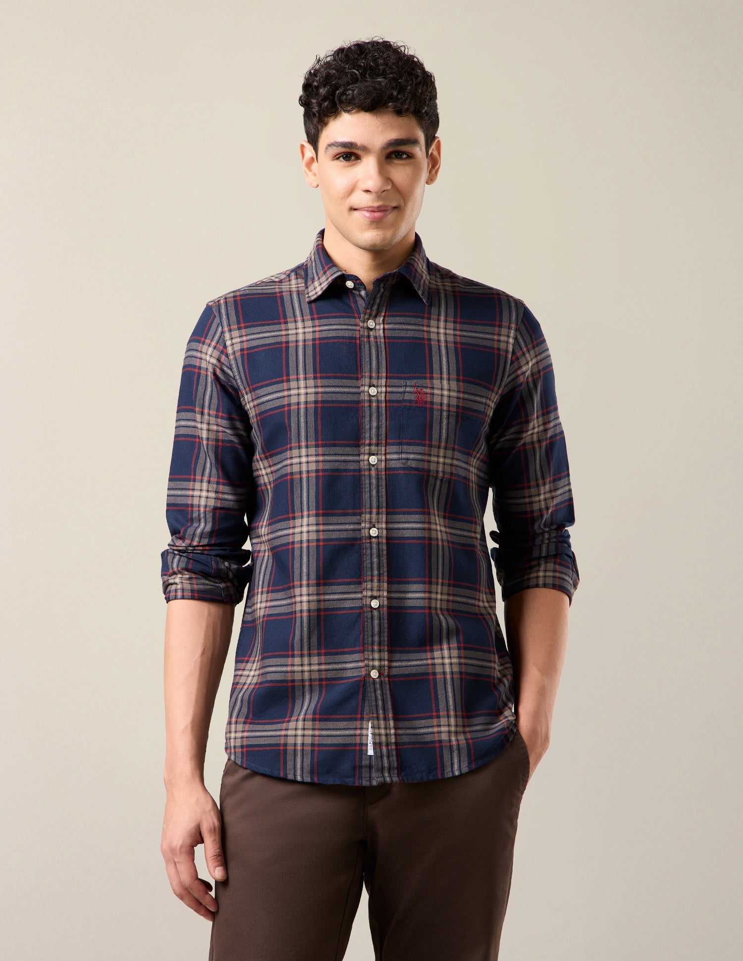 Grid Tattersall Checked Regular Fit Shirt Navy - U.S. Polo Assn. India | Large