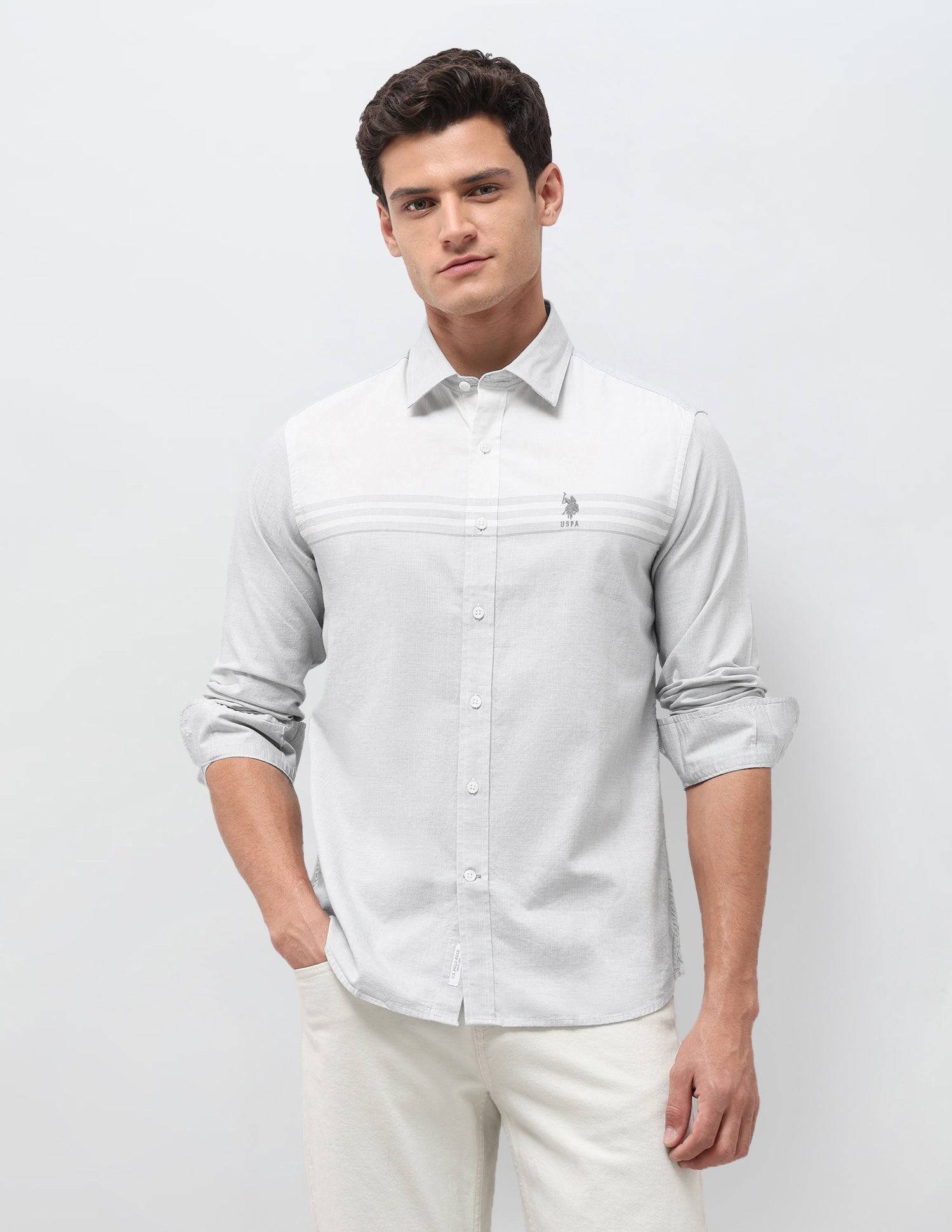 Solid Regular Fit Shirt Grey - U.S. Polo Assn. India | Large