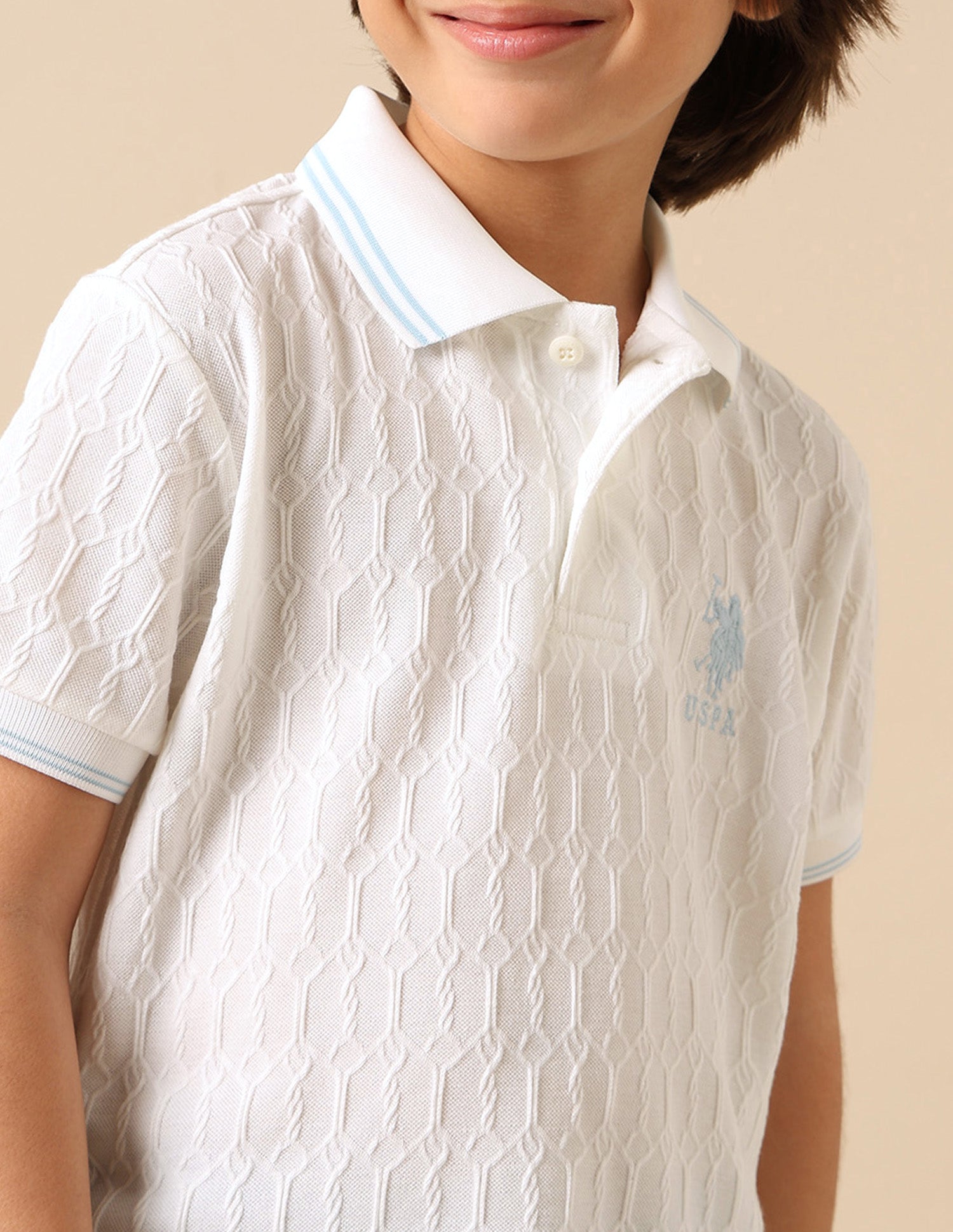 Boys Textured Pure Cotton Polo Shirt White - U.S. POLO ASSN. | Large