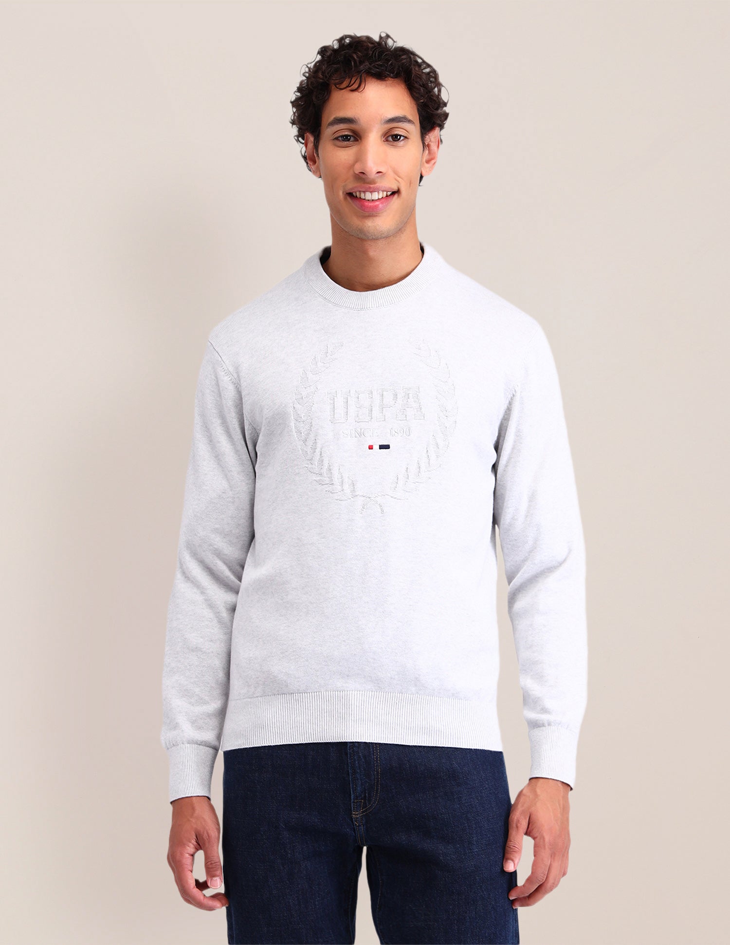 Brand Printed Regular Fit Sweater Beige - U.S. Polo Assn. India | Large