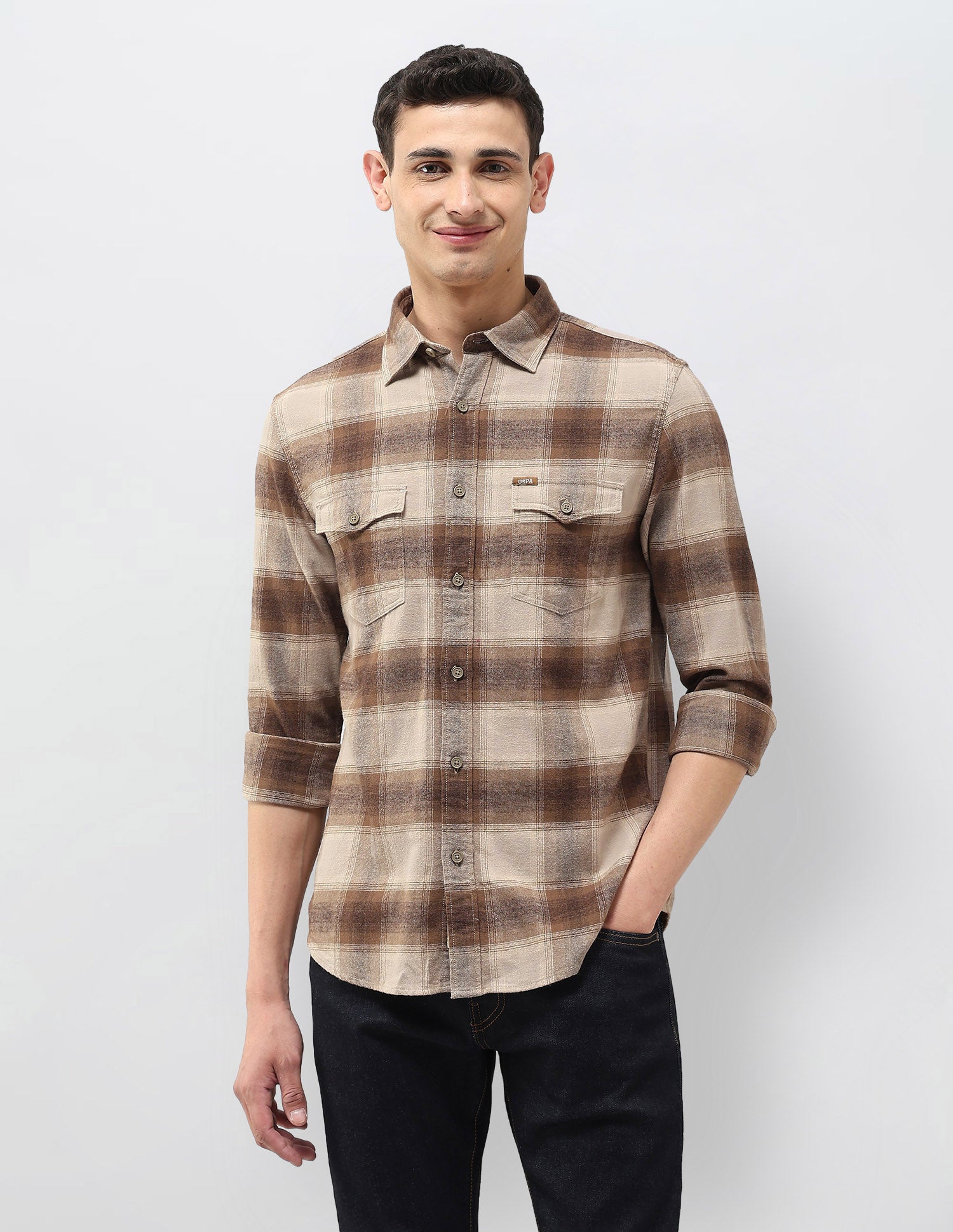 Twill Tartan Checked Shirt Khaki - U.S. POLO ASSN. | Large