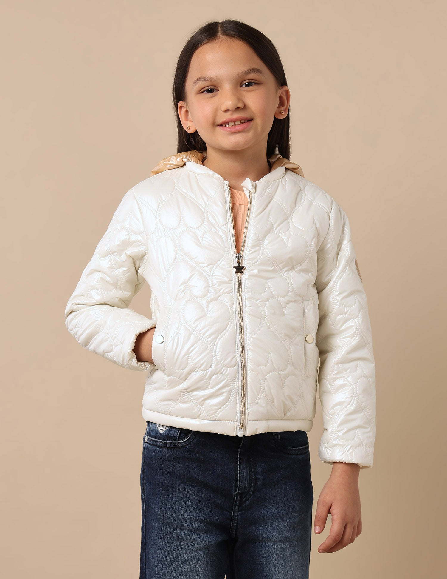 Girls Detachable Hood Quilted Jacket Ivory - U.S. POLO ASSN. | Large