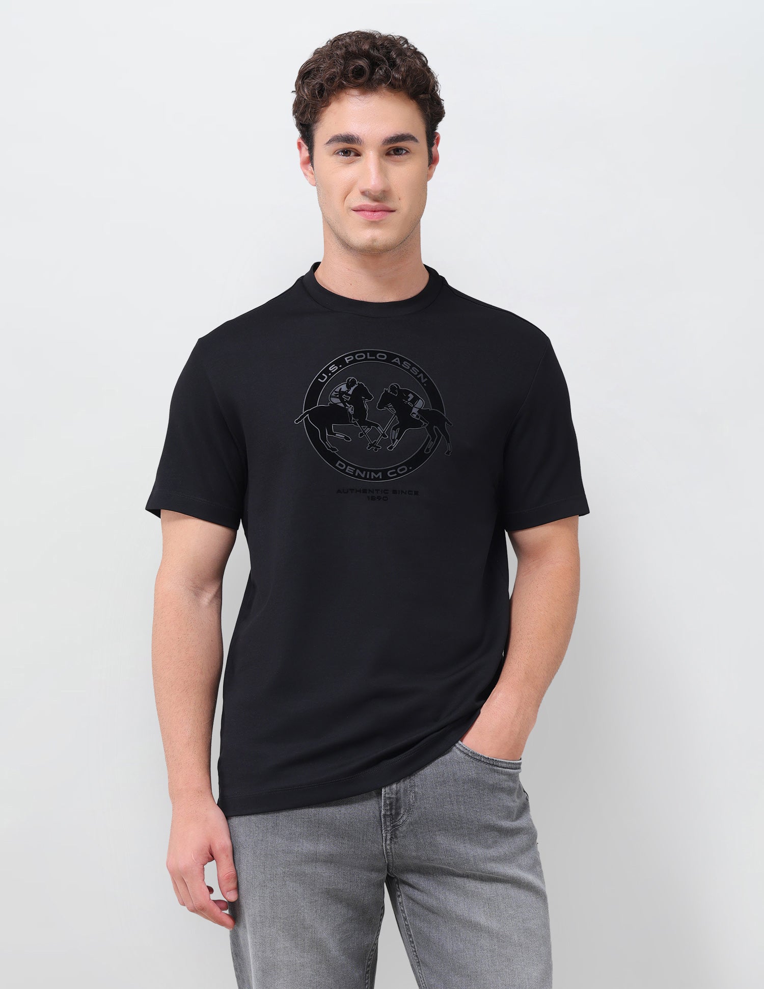 Brand Printed Slim Fit T-Shirt Black - U.S. Polo Assn. India | Large