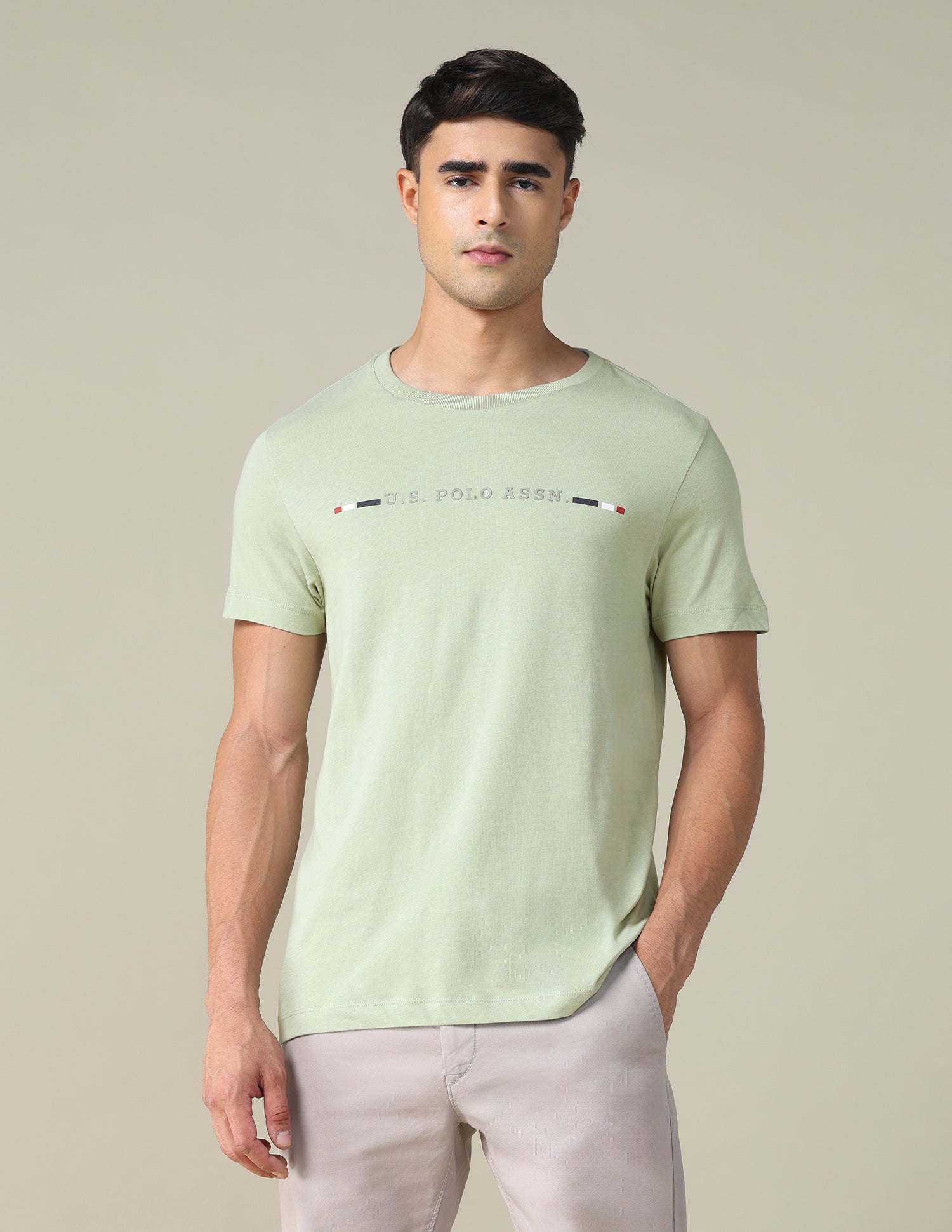 Regular Fit Solid T-shirt Light Olive - U.S. Polo Assn. India | Large