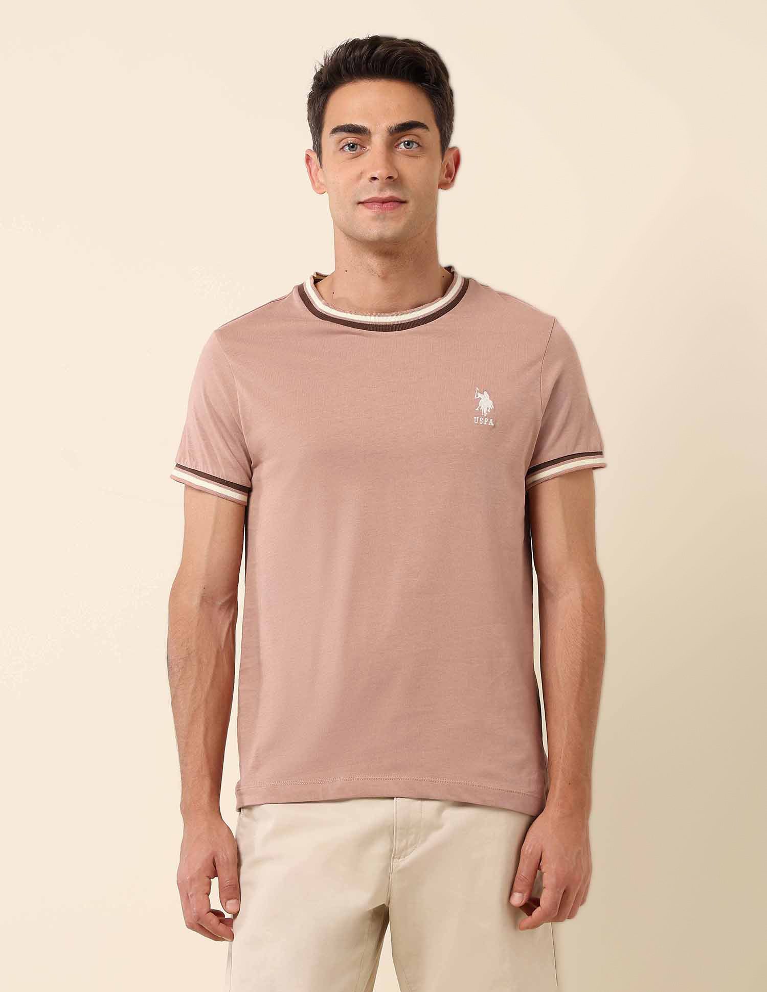Pure Cotton Slim Fit T- Shirt Light Brown - U.S. Polo Assn. India | Large