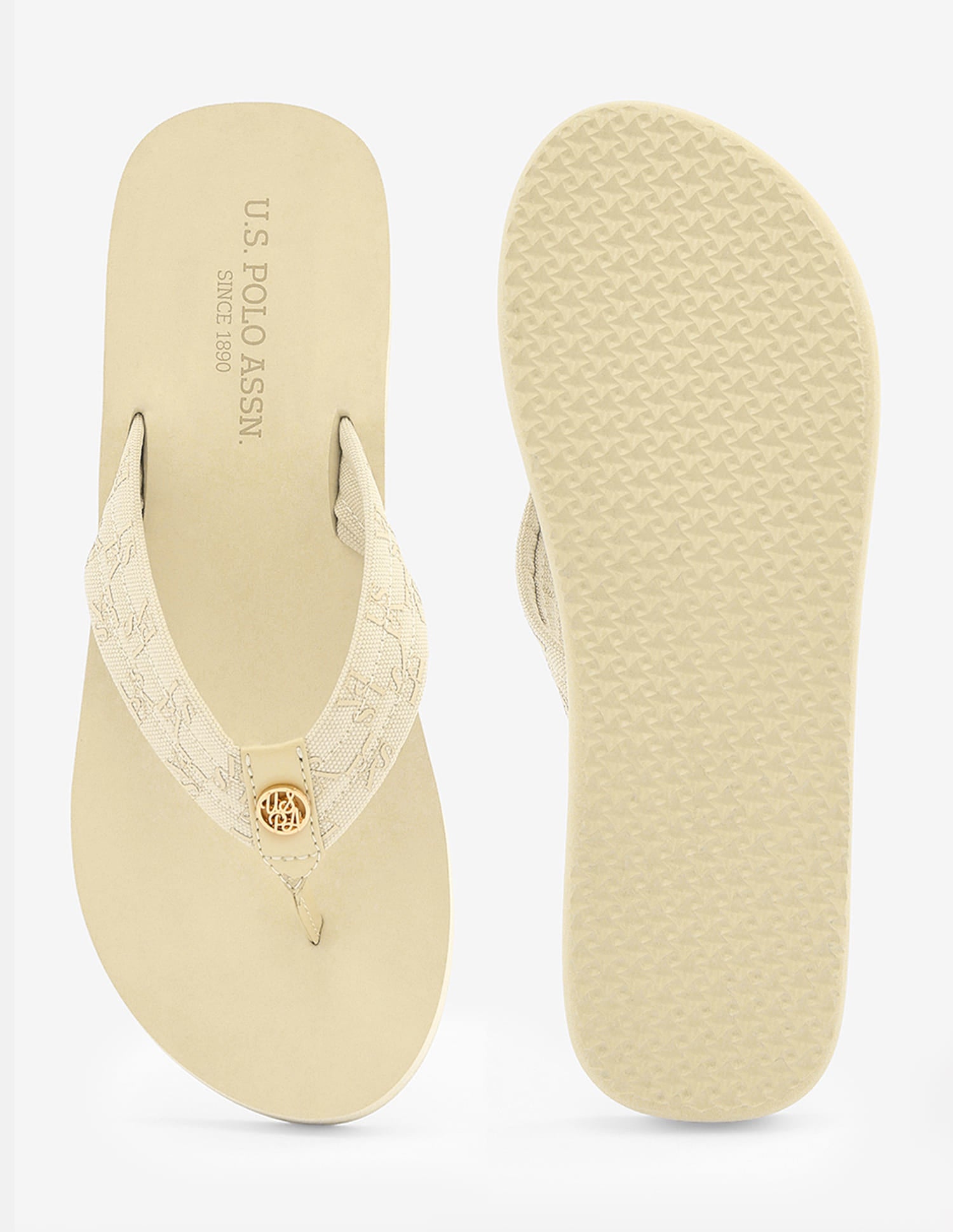 Brand Printed Rin Flip Flops Cream - U.S. Polo Assn. India | Large