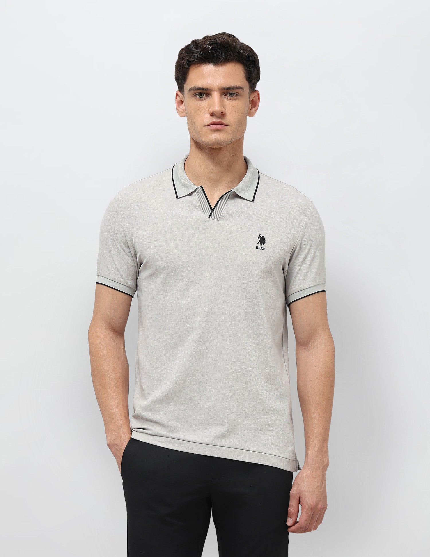 Solid Slim Fit Polo Shirt Light Grey - U.S. POLO ASSN. | Large