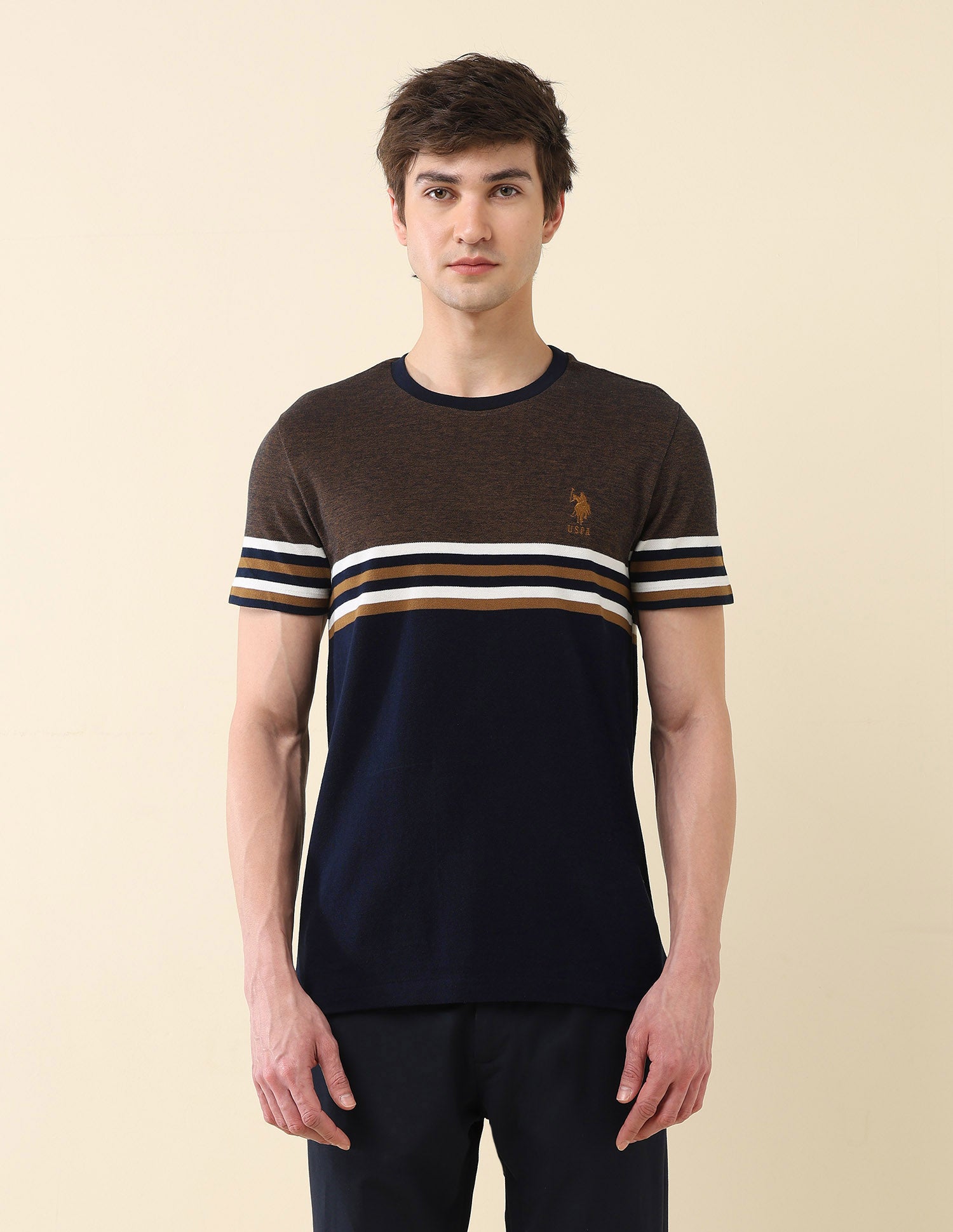 Colourblocked Pure Cotton Gold Cup T-Shirt Navy - U.S. Polo Assn. India | Large