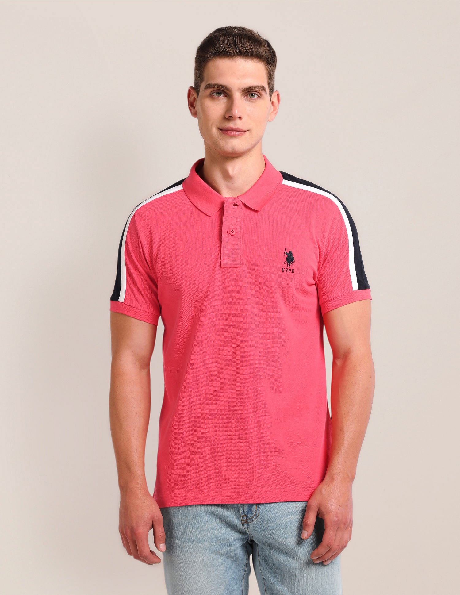 Colour Block Slim Fit Polo Shirt Pink - U.S. Polo Assn. India | Large
