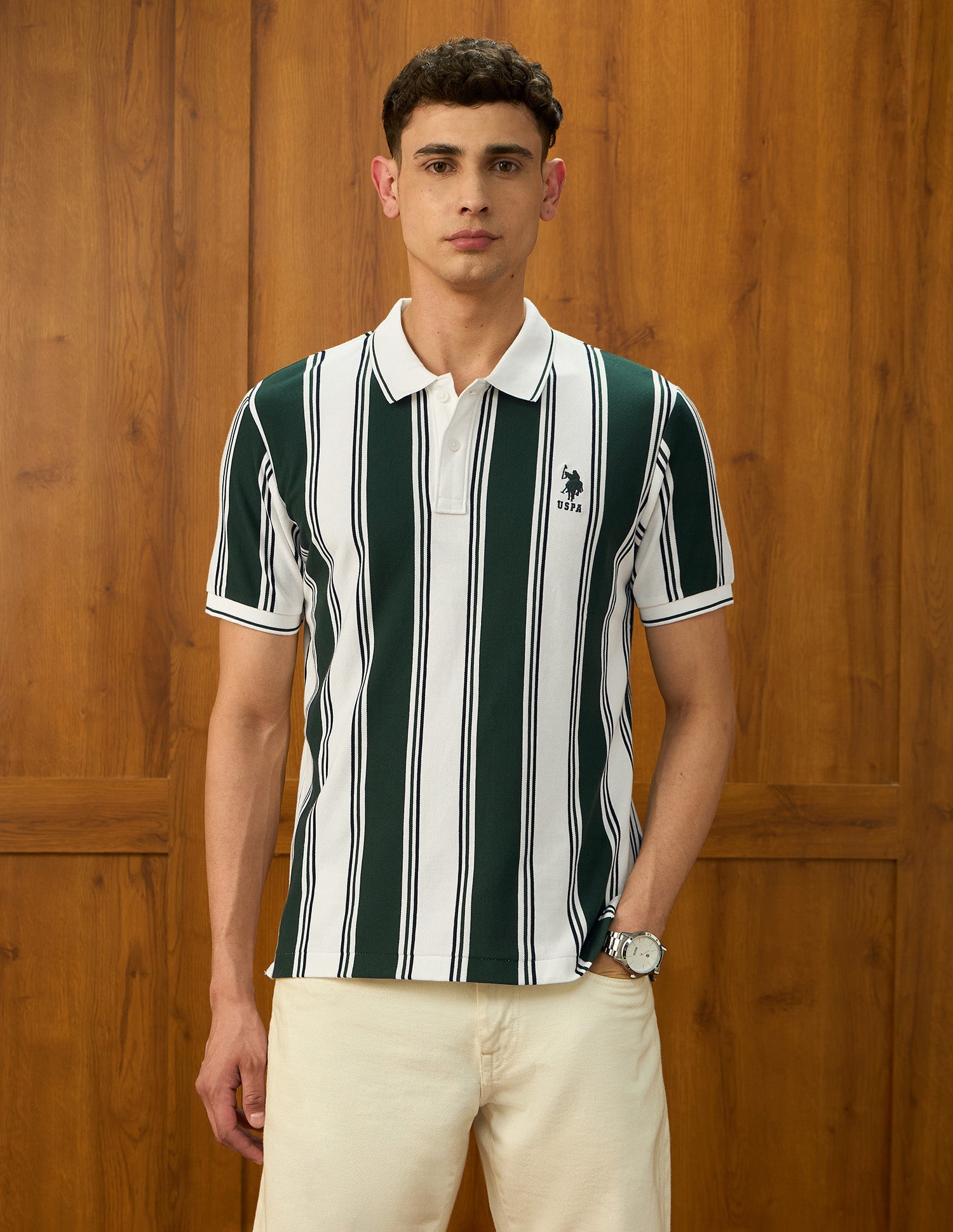 Vertical Striped Varsity Theatre Polo Shirt Olive - U.S. POLO ASSN. | Large
