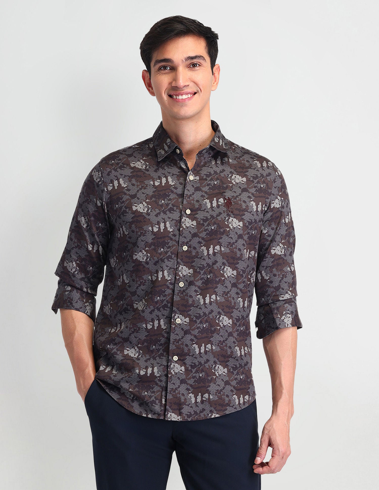 Slim Fit Poplin Shirt Wine - U.S. Polo Assn. India | Large
