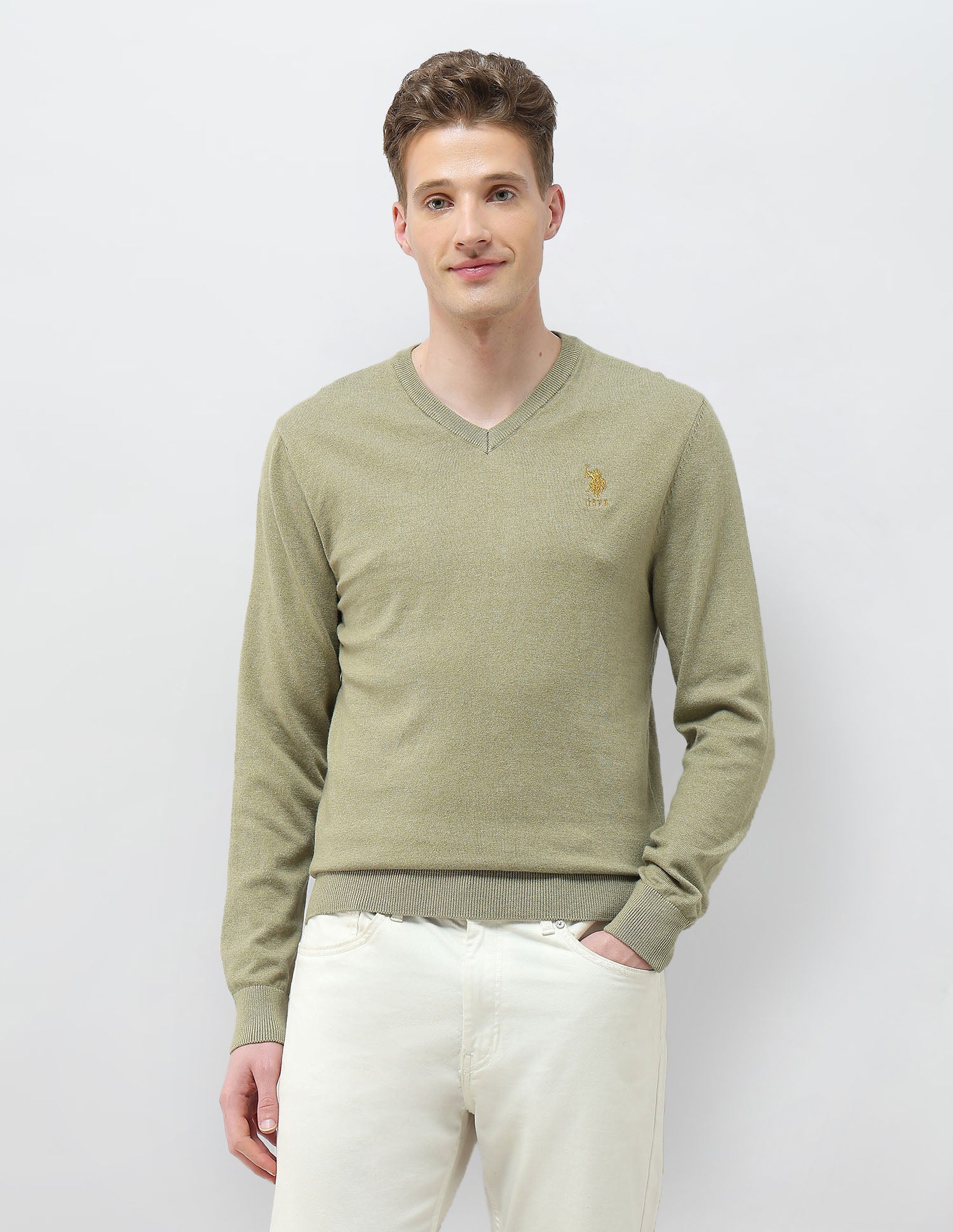 Heathered Regular Fit Sweater Light Green - U.S. POLO ASSN. | Large