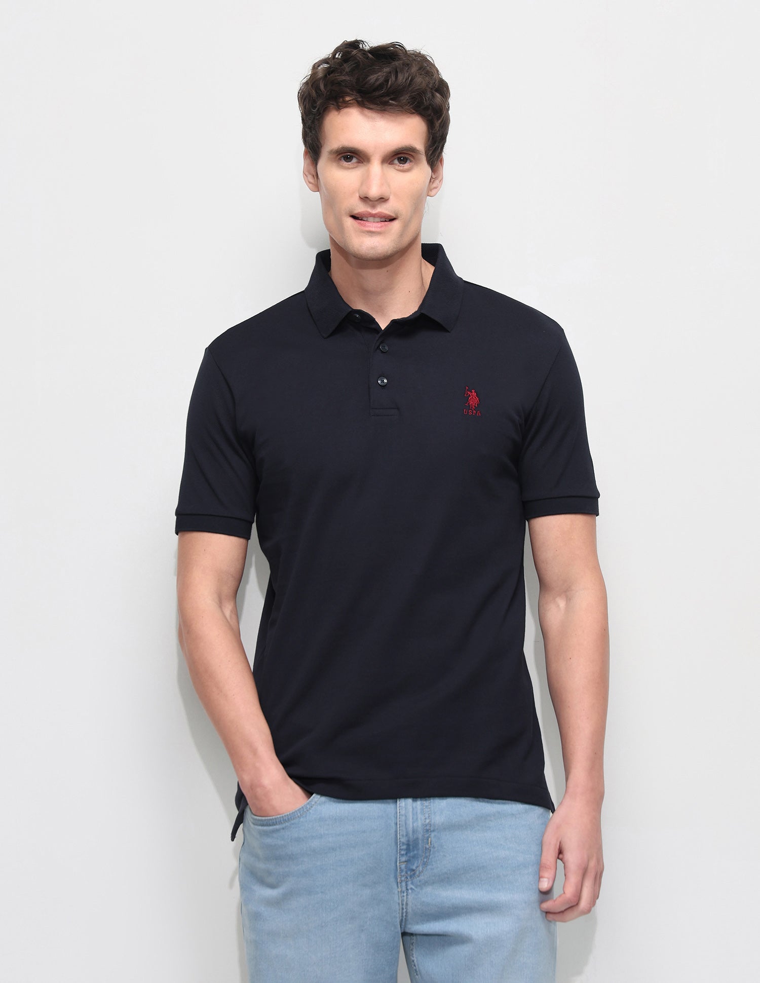 Solid Slim Fit Polo Shirt Navy - U.S. Polo Assn. India | Large