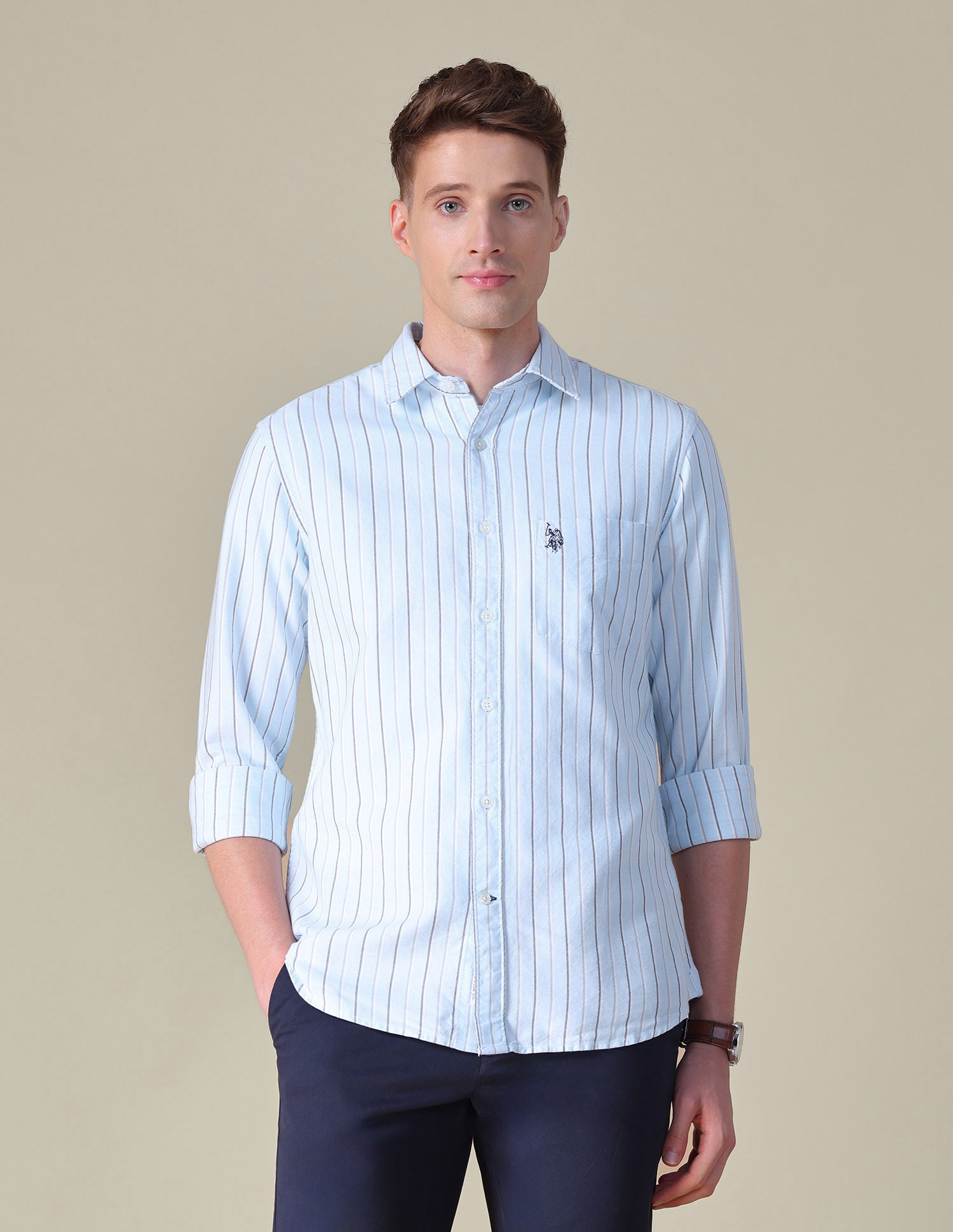 Vertical Striped Tailored Fit Shirt Light Blue - U.S. POLO ASSN. | Large