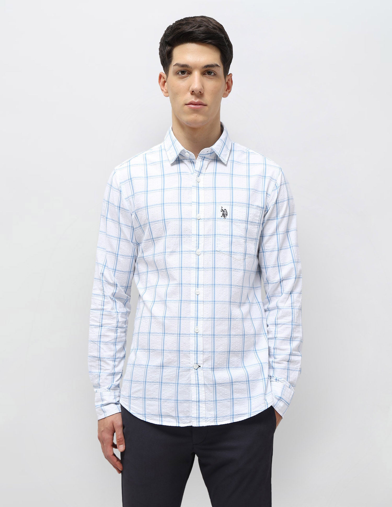 Grid Tattersall Checked Seersucker Shirt White - U.S. POLO ASSN. | Large