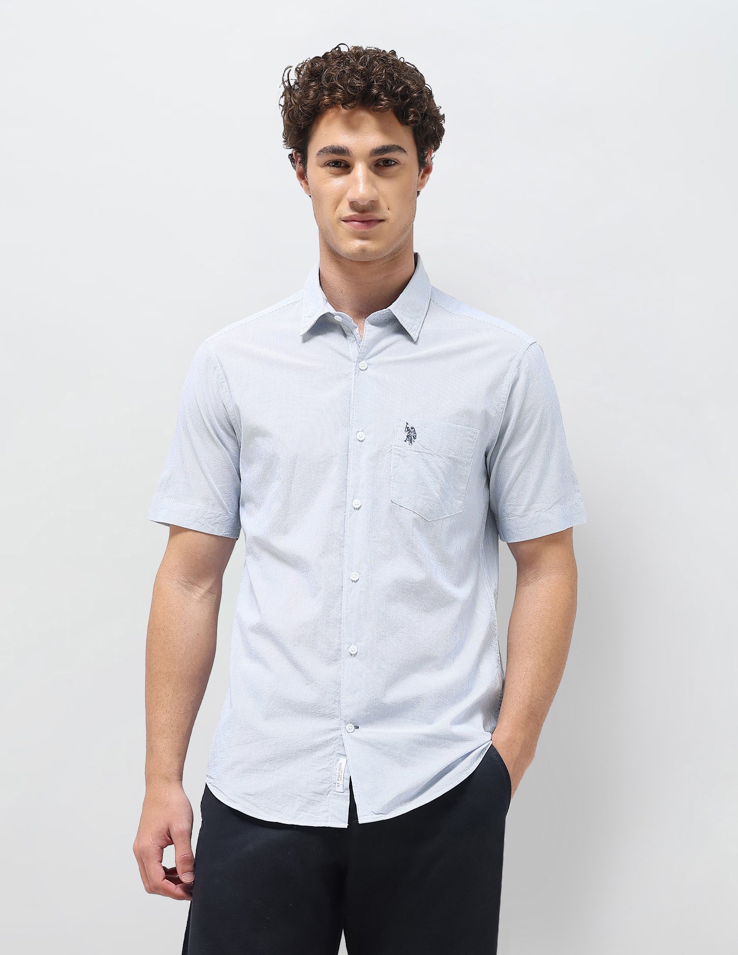 Pinstriped Seersucker Shirt Blue - U.S. Polo Assn. India | Large