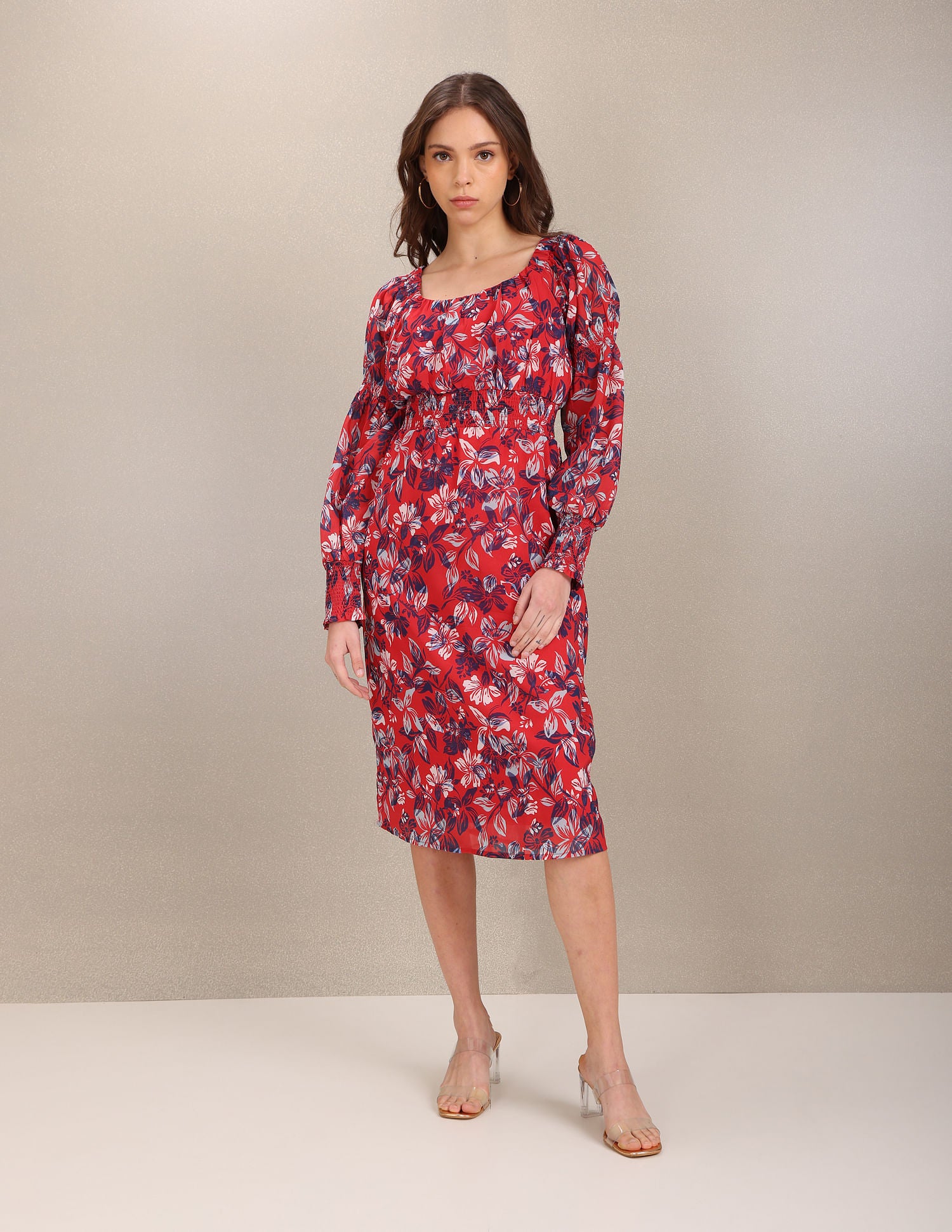 Square Neck Floral Print Dress Red - U.S. Polo Assn. India | Large