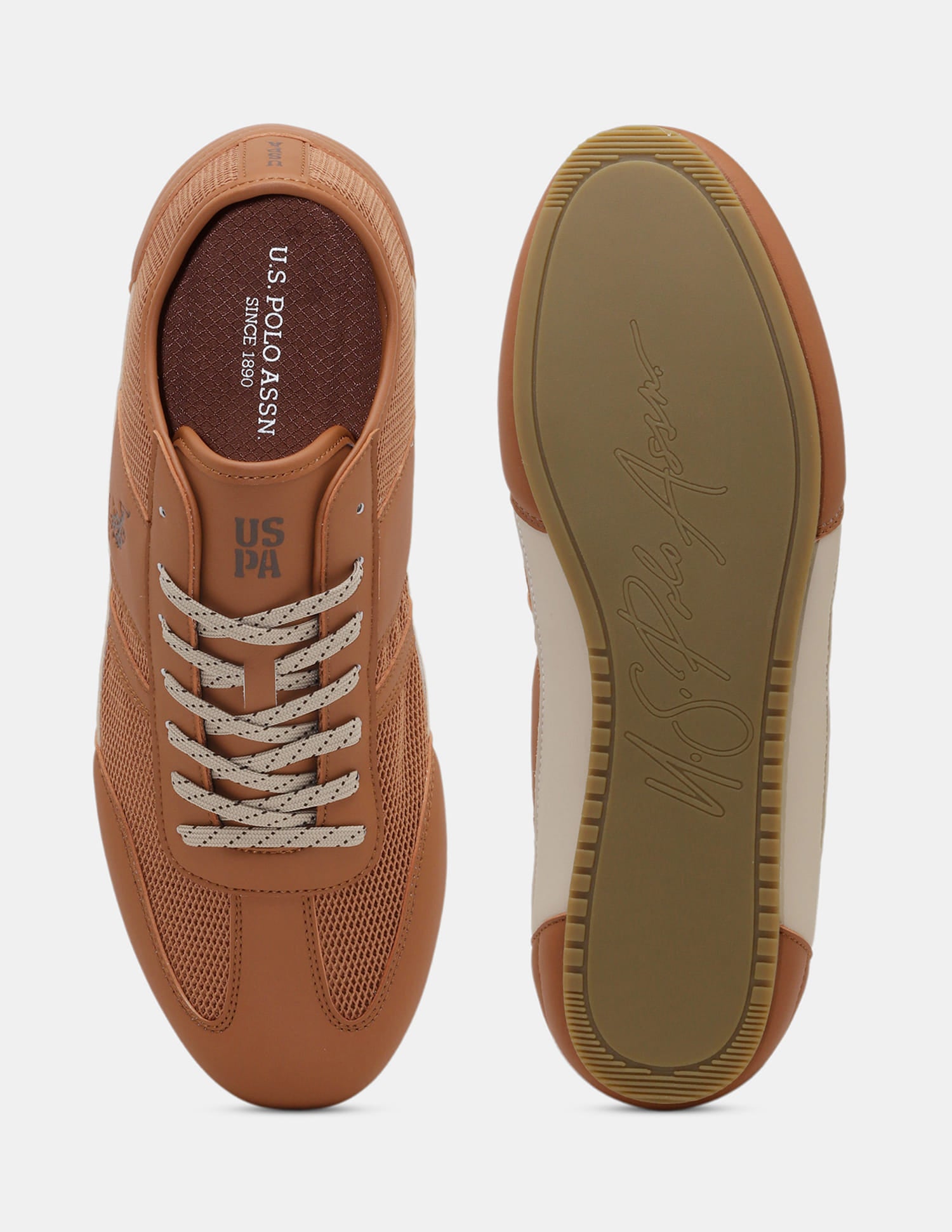 Round Toe Lace Ups Streak Sneakers Tan - U.S. Polo Assn. India | Large