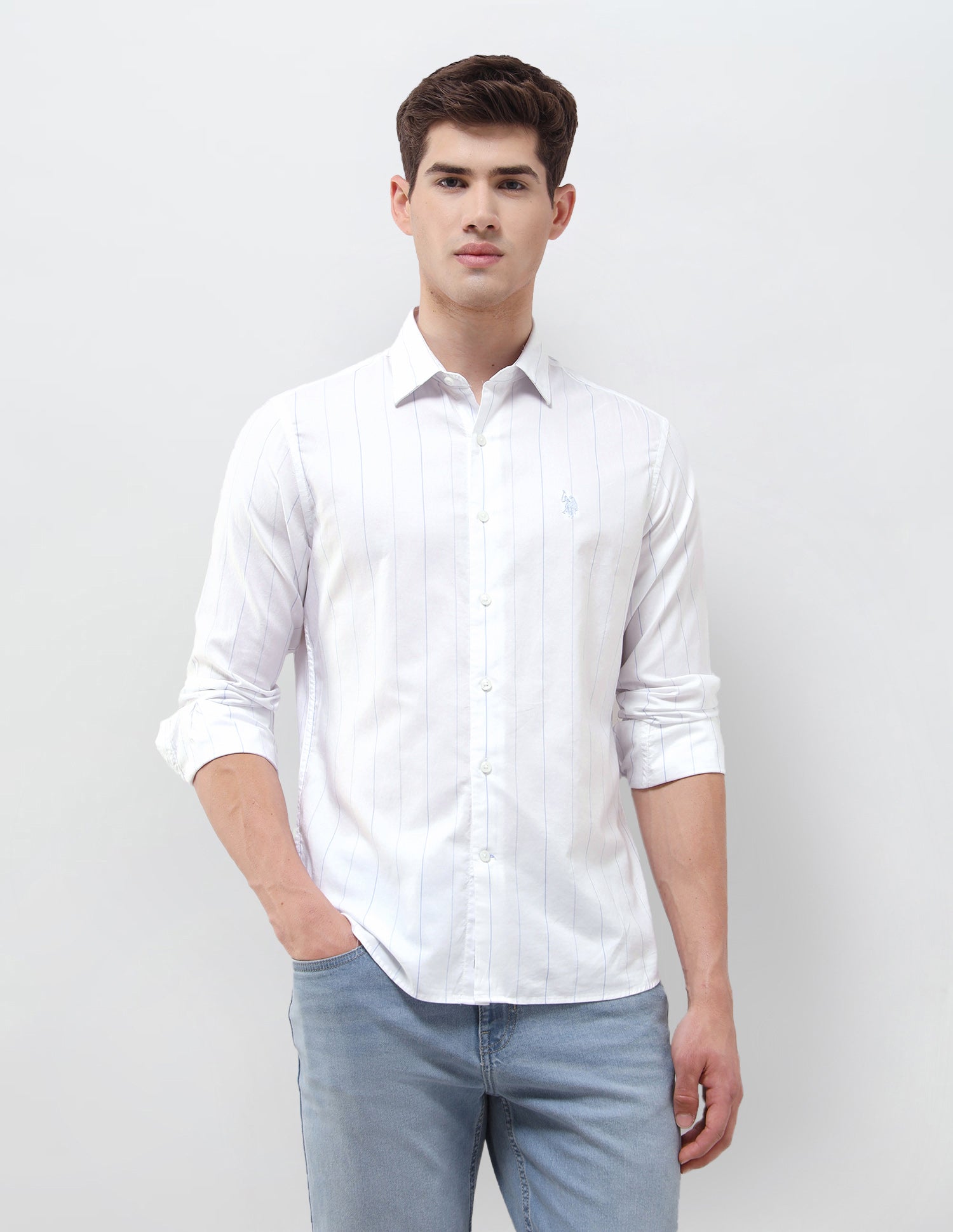 Vertical Striped Regular Fit Shirt Light Blue - U.S. Polo Assn. India | Large