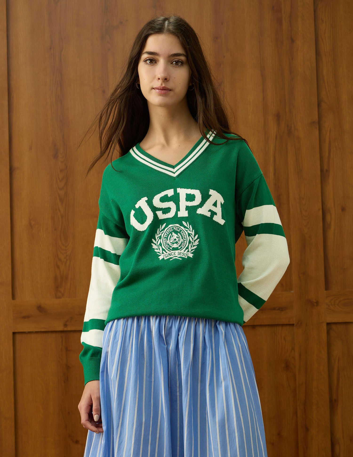 Brand Printed Relaxed Fit Sweater Green - U.S. POLO ASSN. | Large