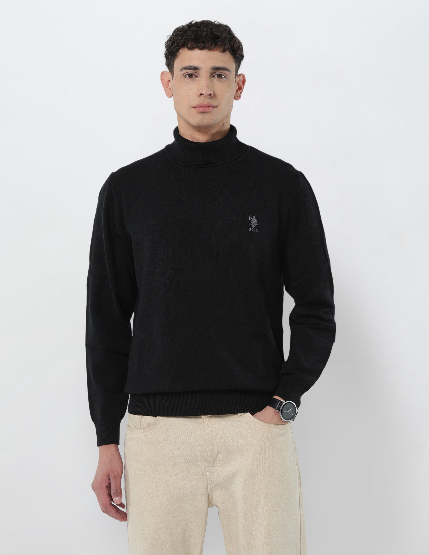Turtleneck Regular Fit Sweater Black - U.S. Polo Assn. India | Large