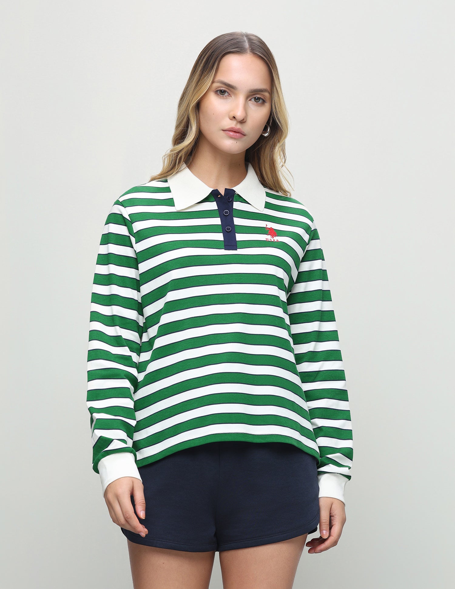 Horizontal Striped Regular Fit Polo Shirt Green - U.S. Polo Assn. India | Large