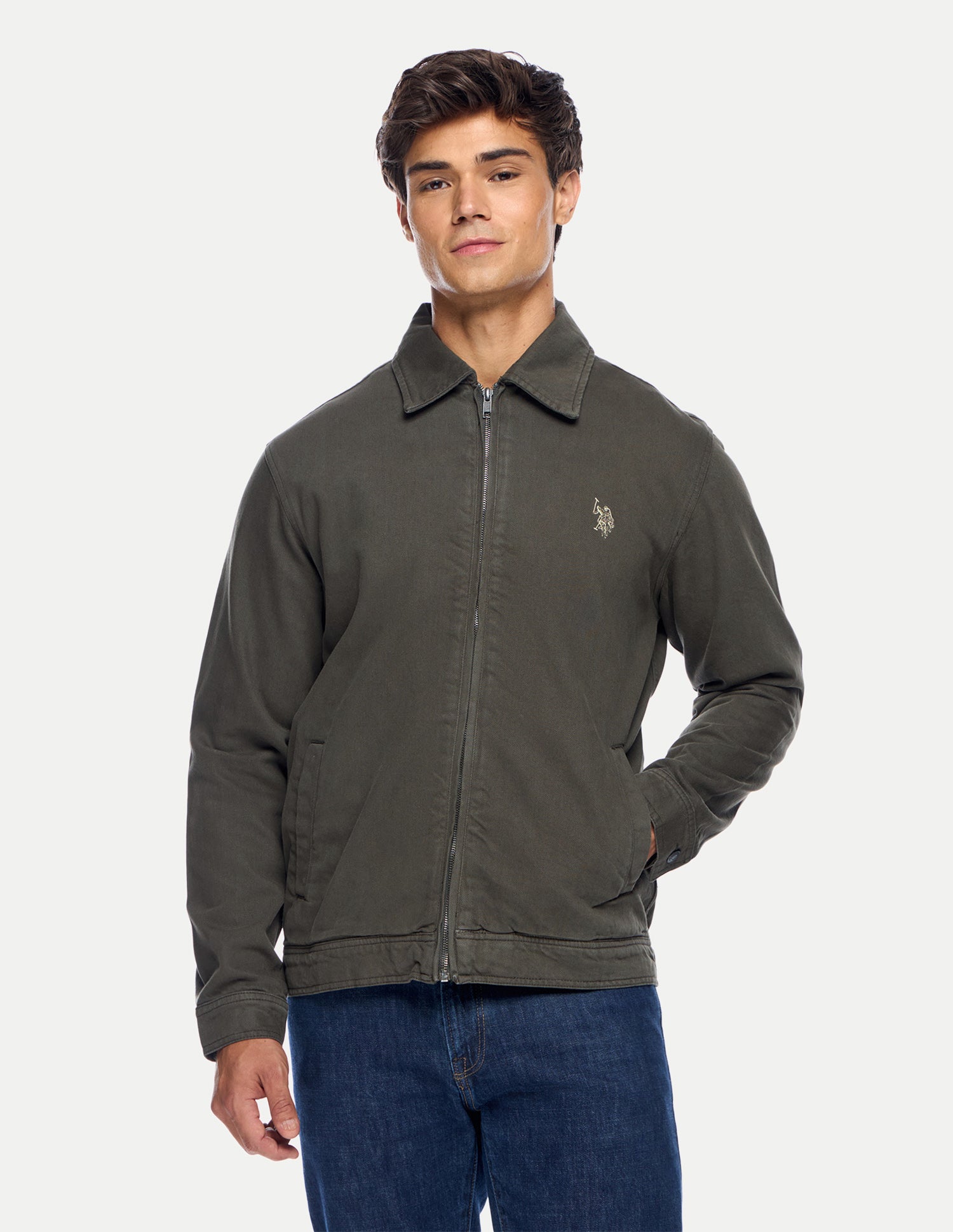 Solid Regular Fit Jacket Olive - U.S. Polo Assn. India | Large