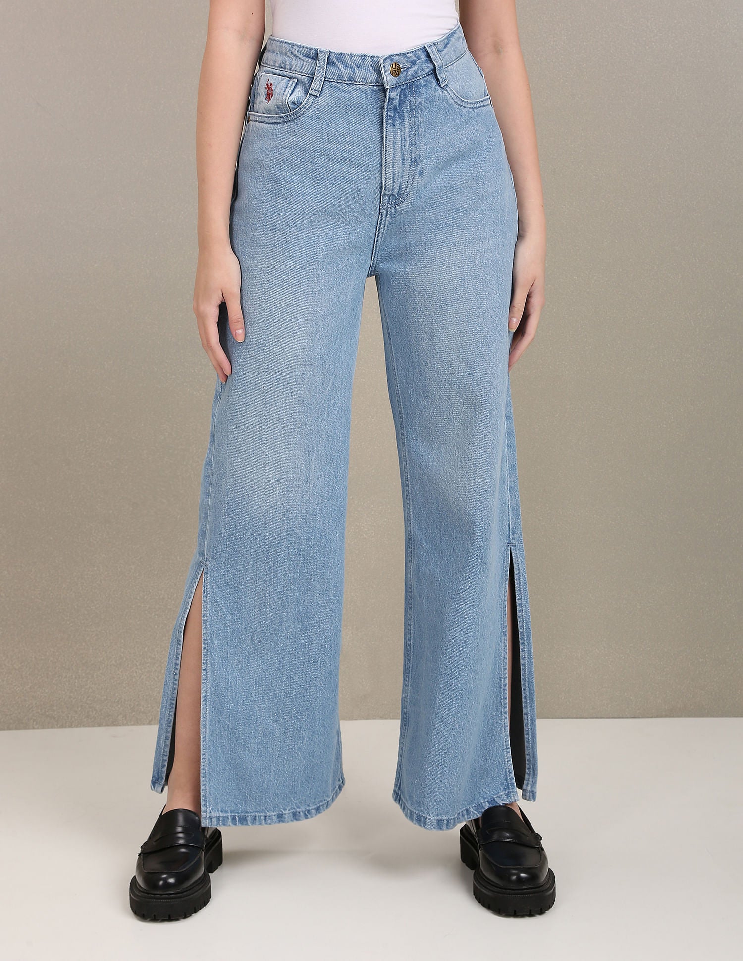 High Rise Slit Flared Fit Jeans Light Blue - U.S. Polo Assn. India | Large