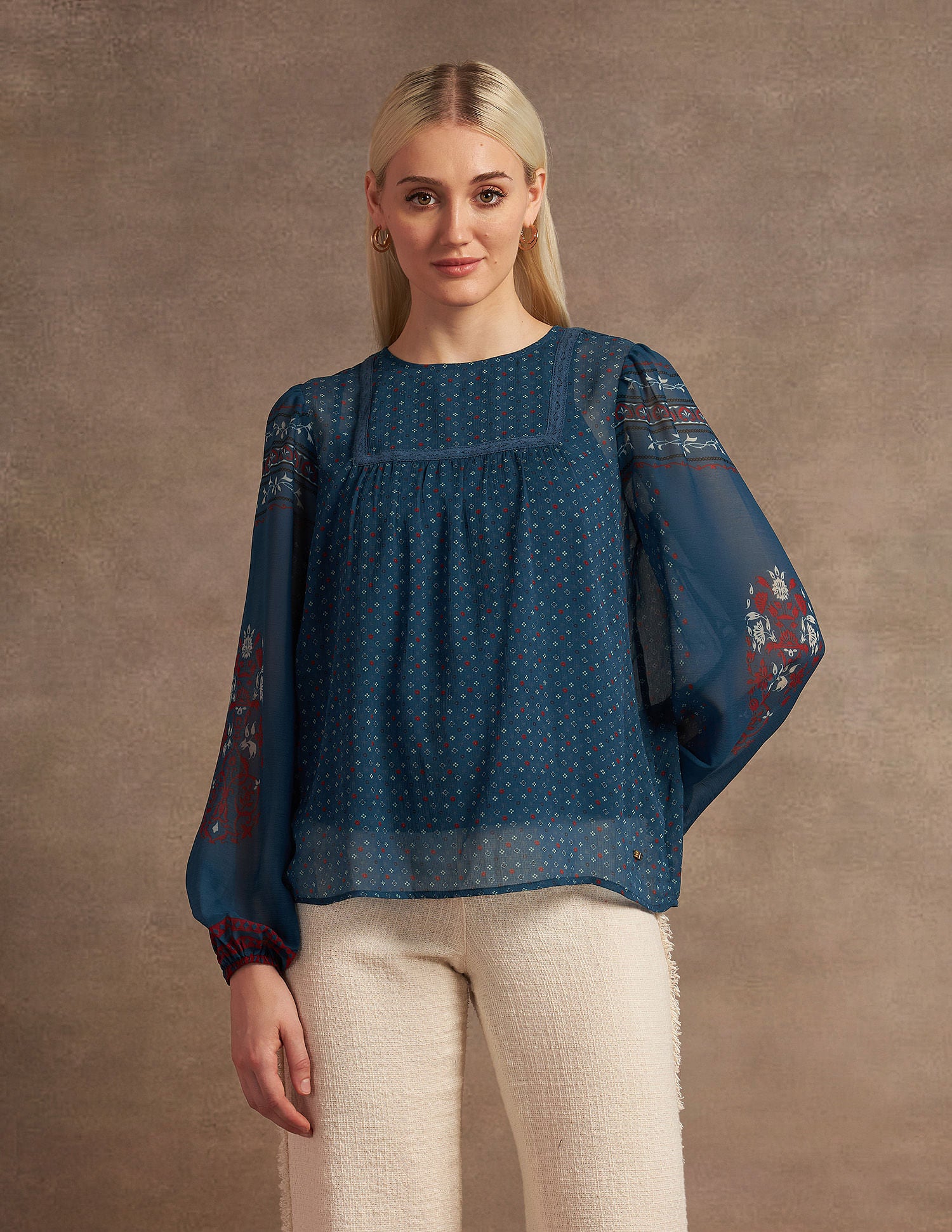 Boho Printed Crinkled Chiffon Top Multicolor - U.S. POLO ASSN. | Large