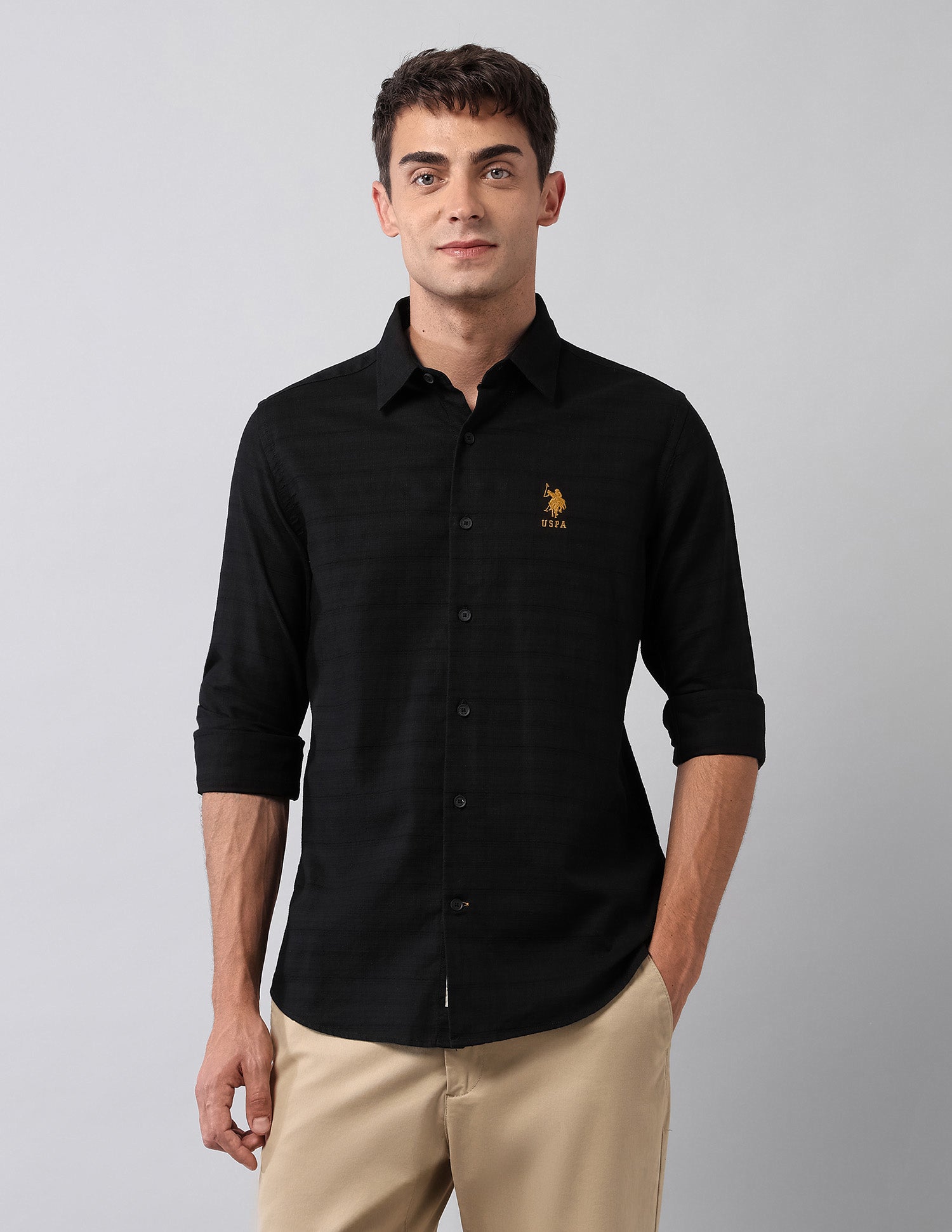 Textured Regular Fit Shirt Black - U.S. Polo Assn. India | Large