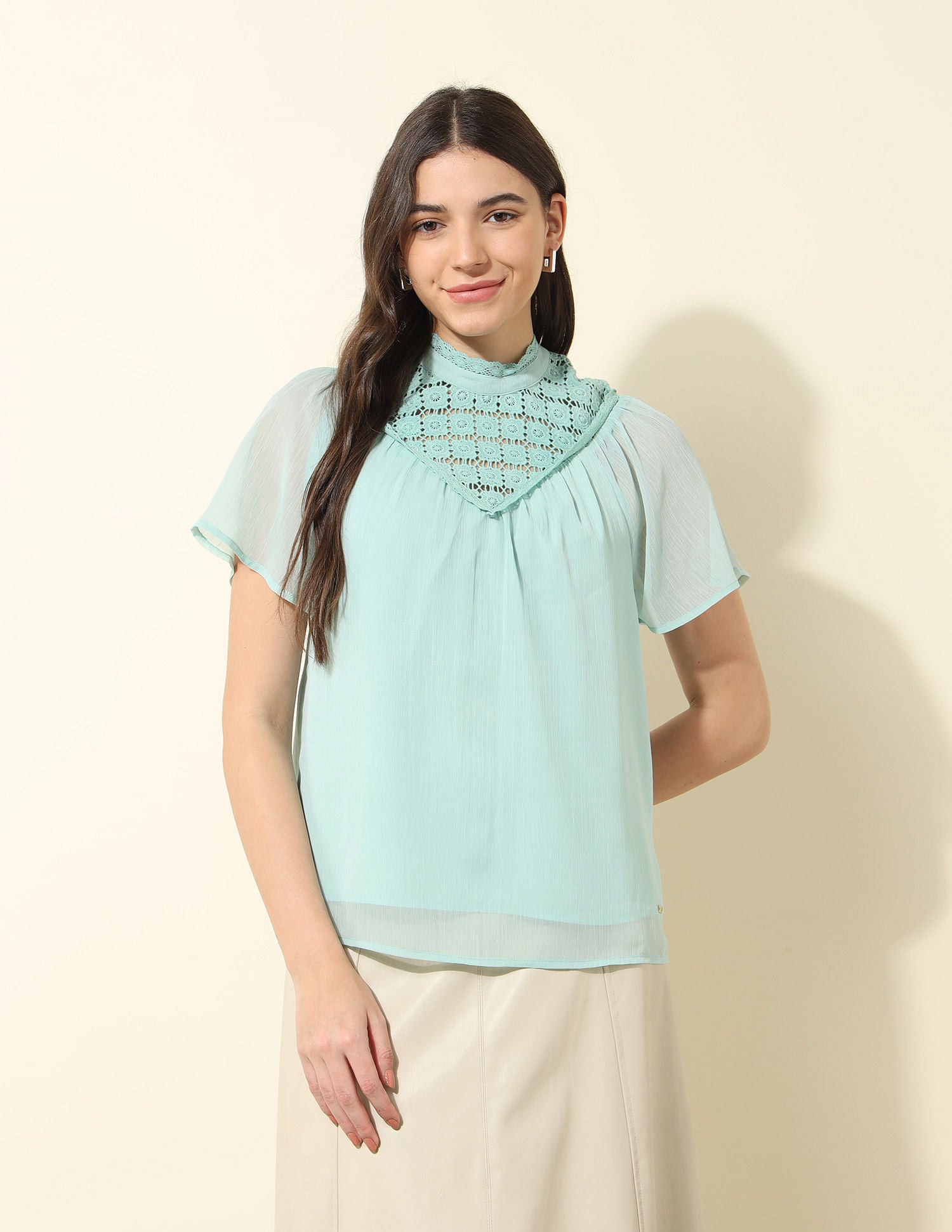 Lace Detailed Top Blue - U.S. POLO ASSN. | Large