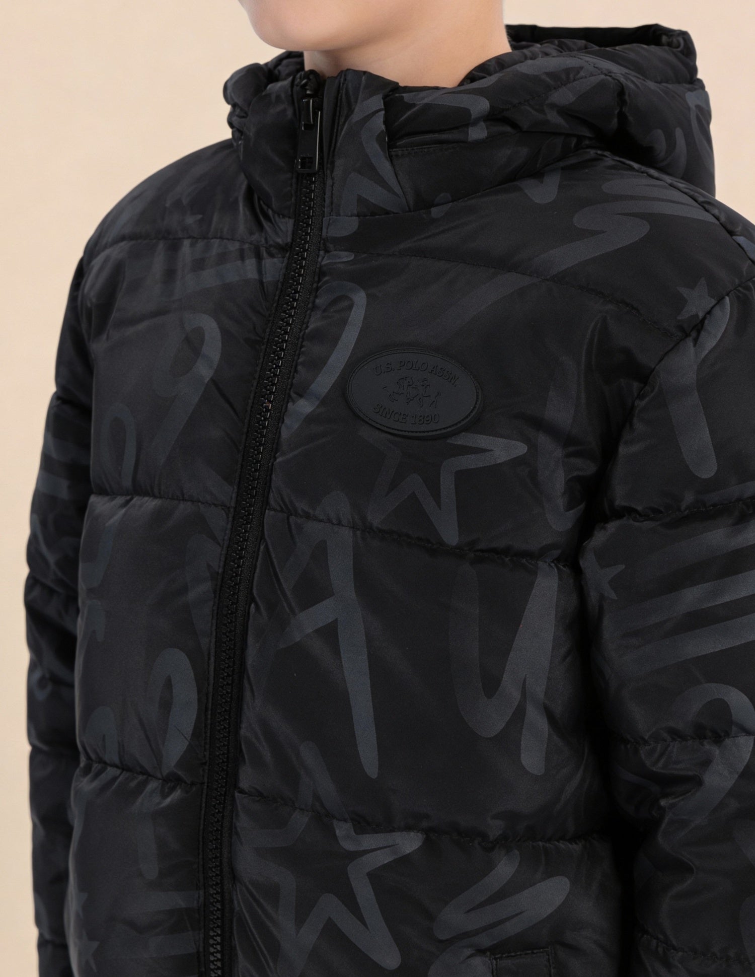 Boys Graphic Printed Puffer Jacket Jet Black - U.S. Polo Assn. India | Large