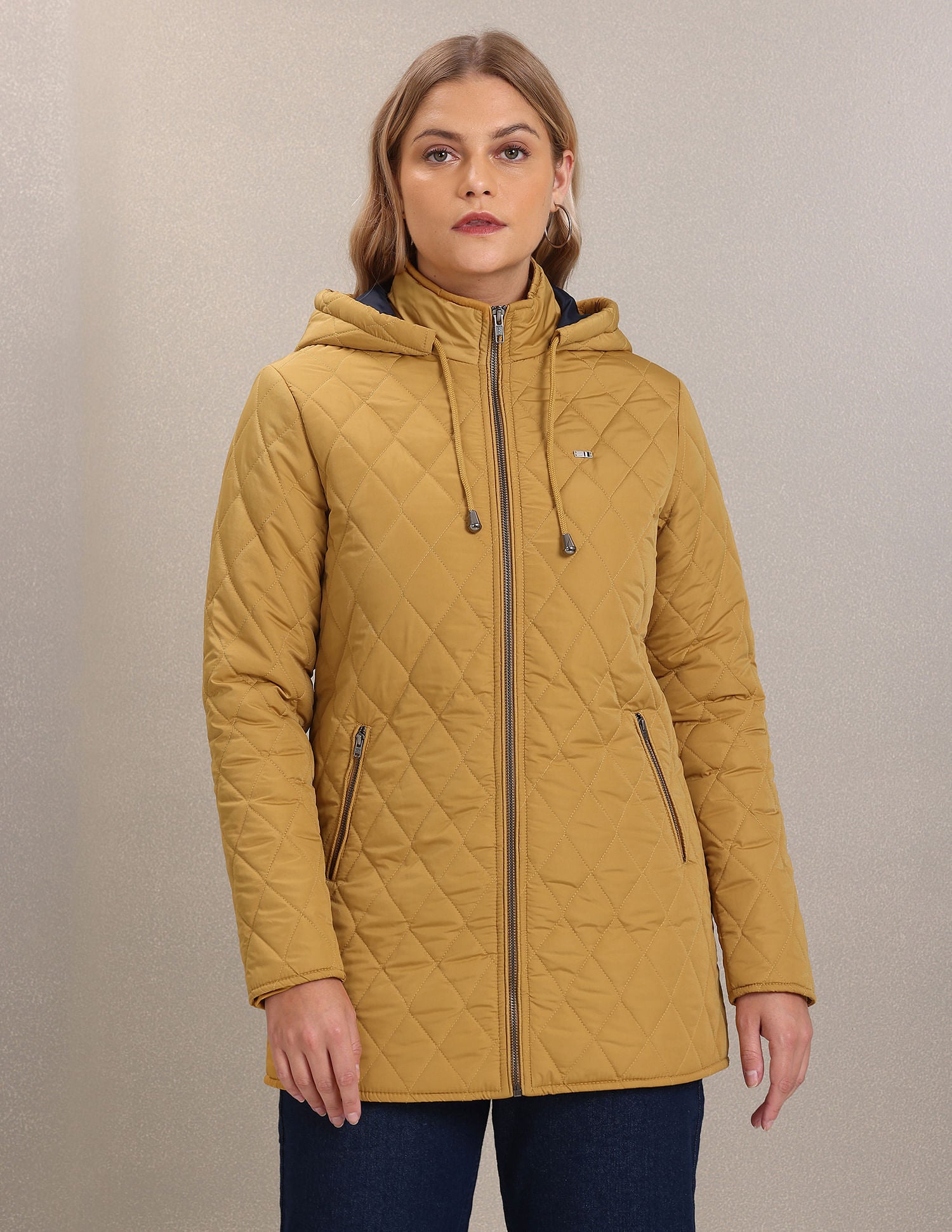 Solid High Neck Quilted Jacket Mustard - U.S. POLO ASSN. | Large