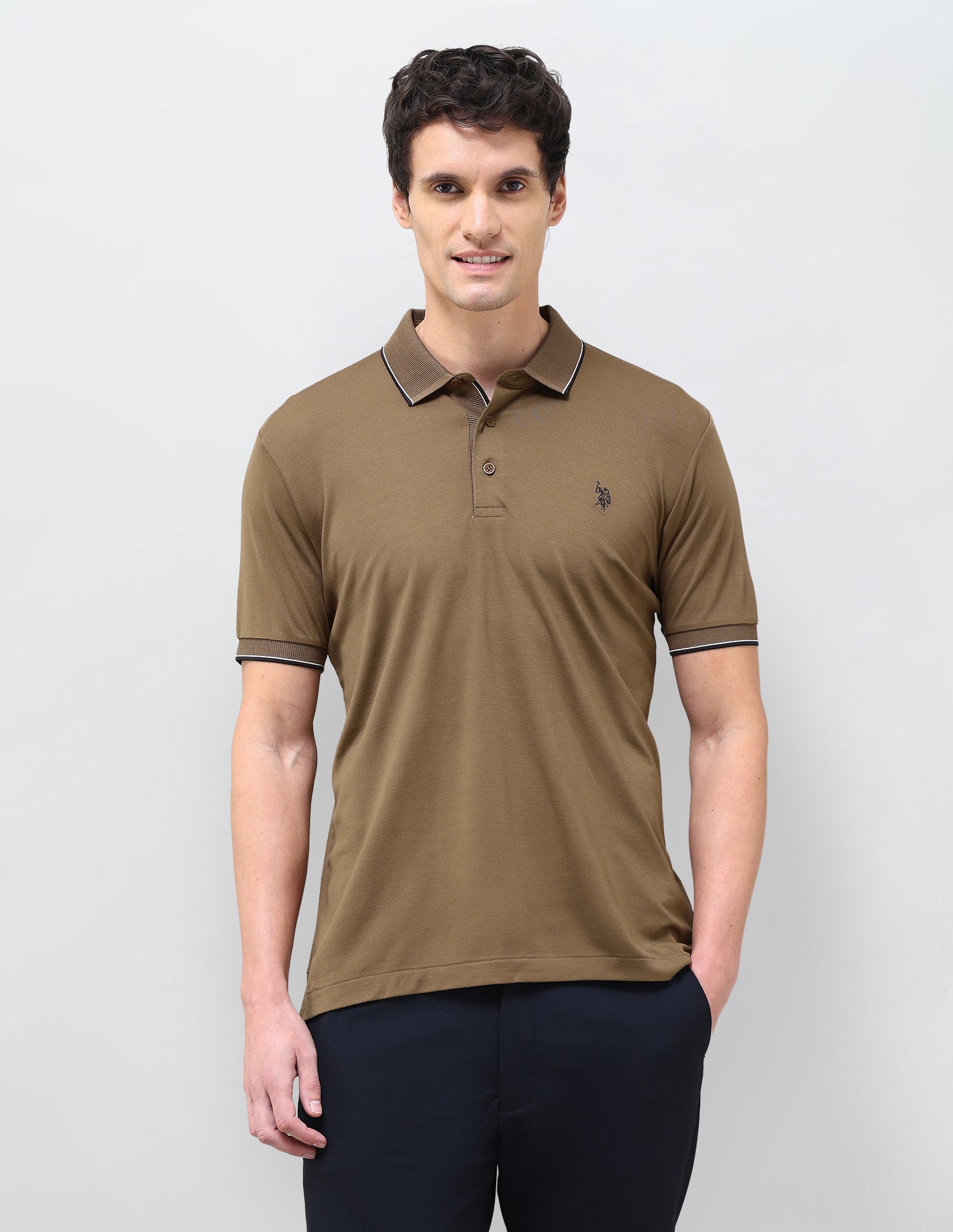Solid Slim Fit Polo Shirt Khaki - U.S. Polo Assn. India | Large
